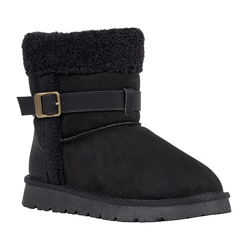Gc Shoes Women's Derham Faux Shearling Trim Adjustable Side Buckle Round Toe Ankle Bootie - Black