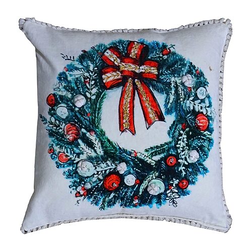 Vibhsa Holiday Cheer Square Throw Pillow In Green