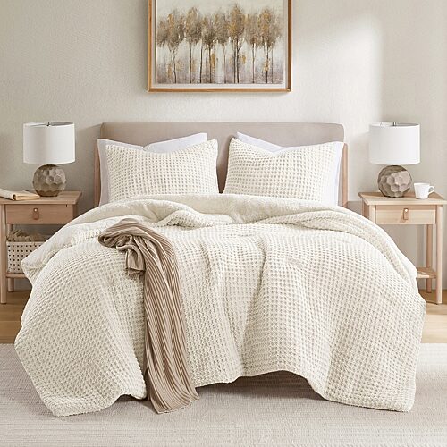 Madison Park Riordan Waffle Knit Chenille 3-Pc. Comforter Set, Full/Queen - Ivory
