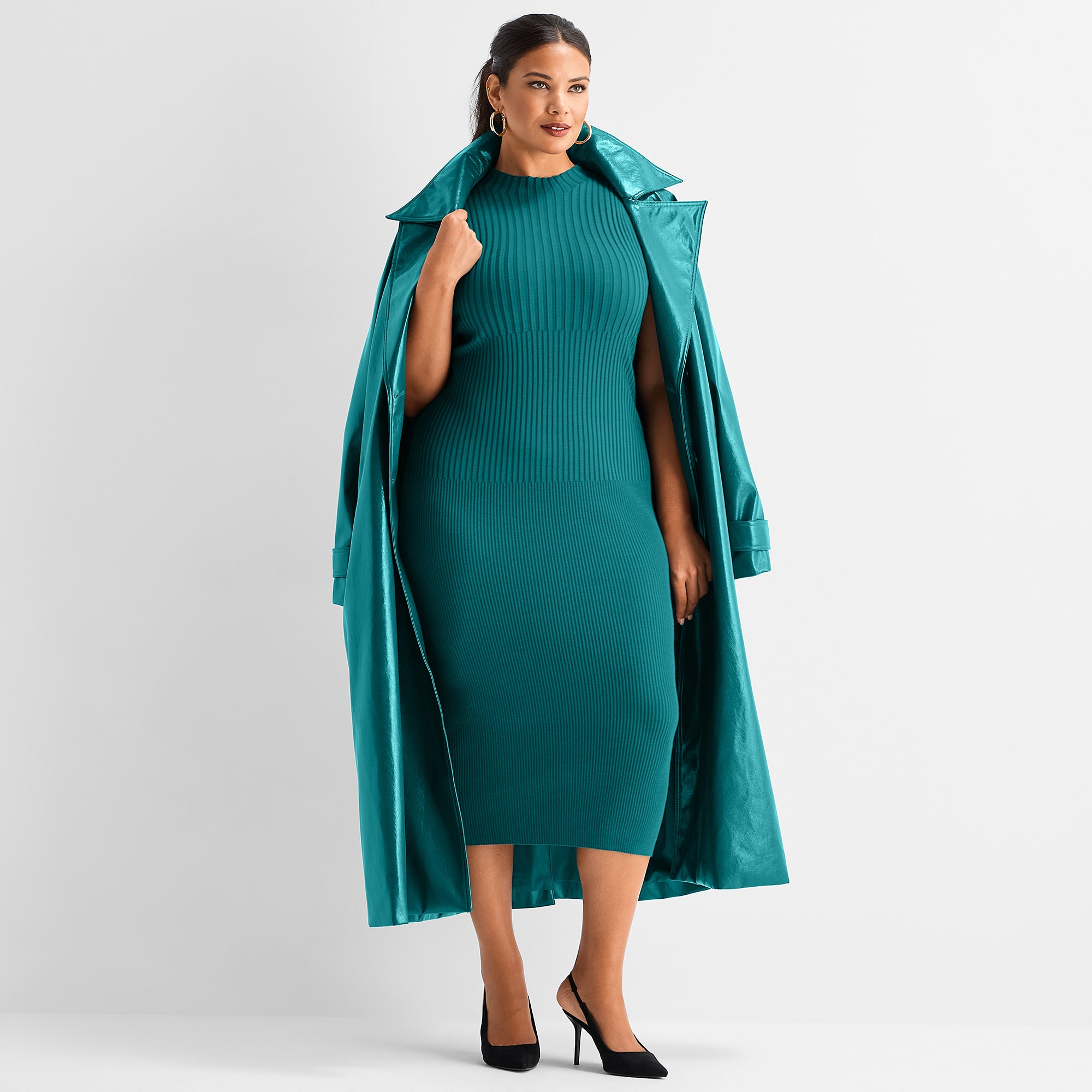 Ashley Graham Womens Plus Faux Leather Coat