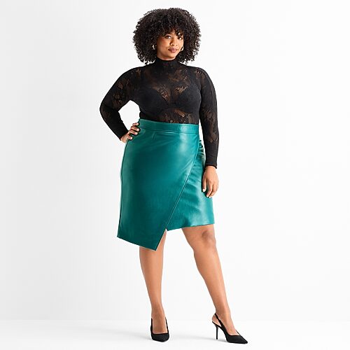 Ashley Graham Womens Plus High Rise Pencil Skirt In Blue