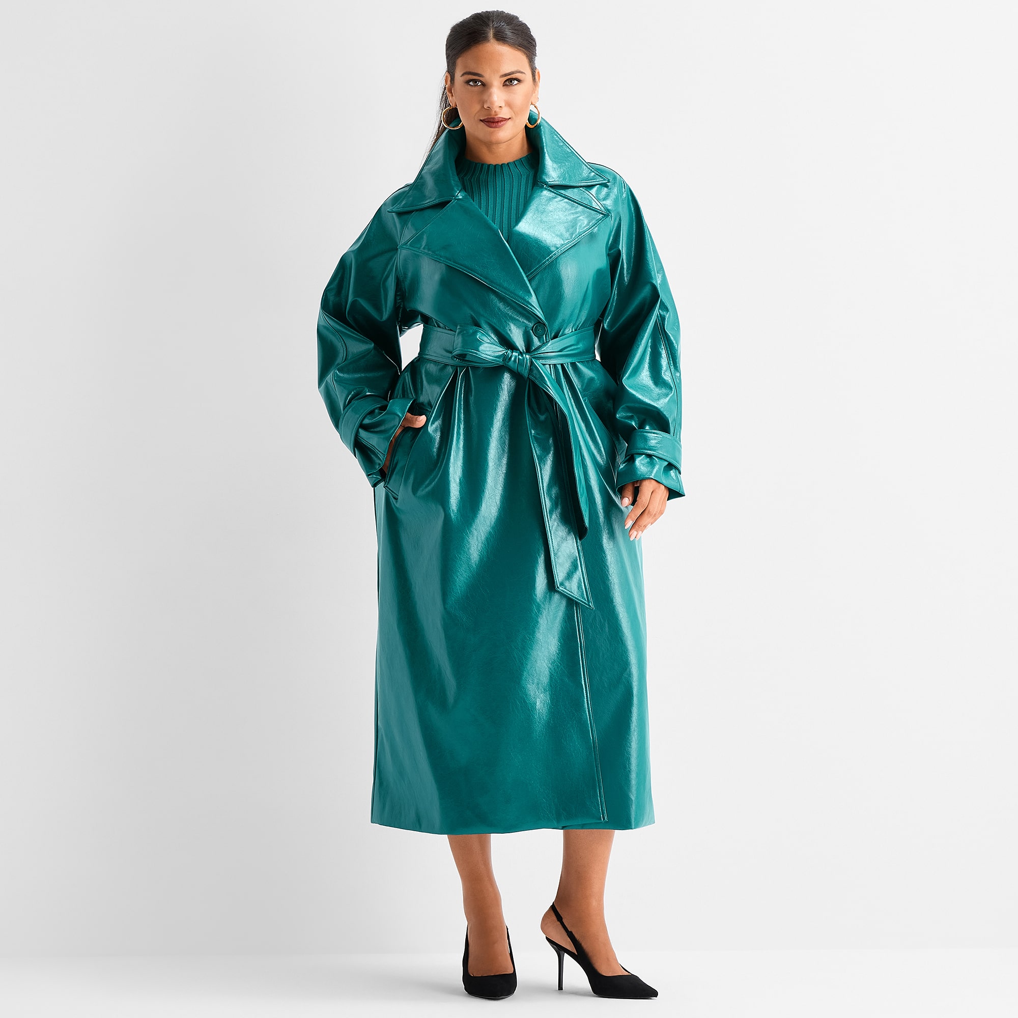 Ashley Graham Womens Plus Faux Leather Coat