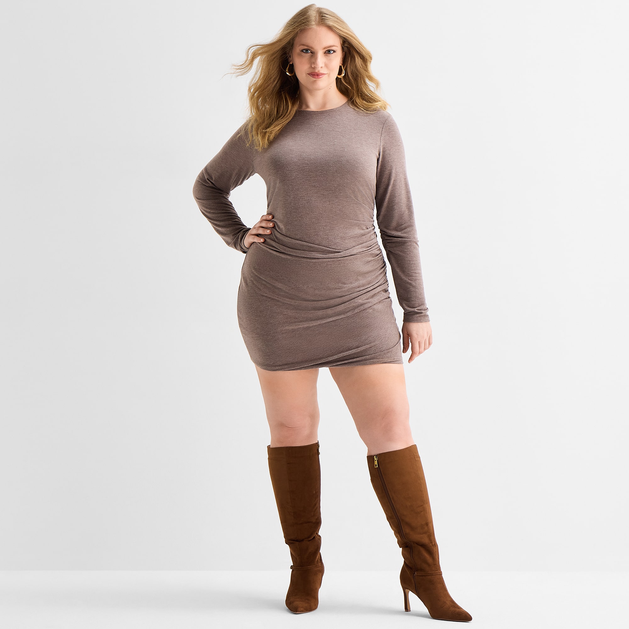 Ashley Graham Womens Plus Long Sleeve Sweater Dress