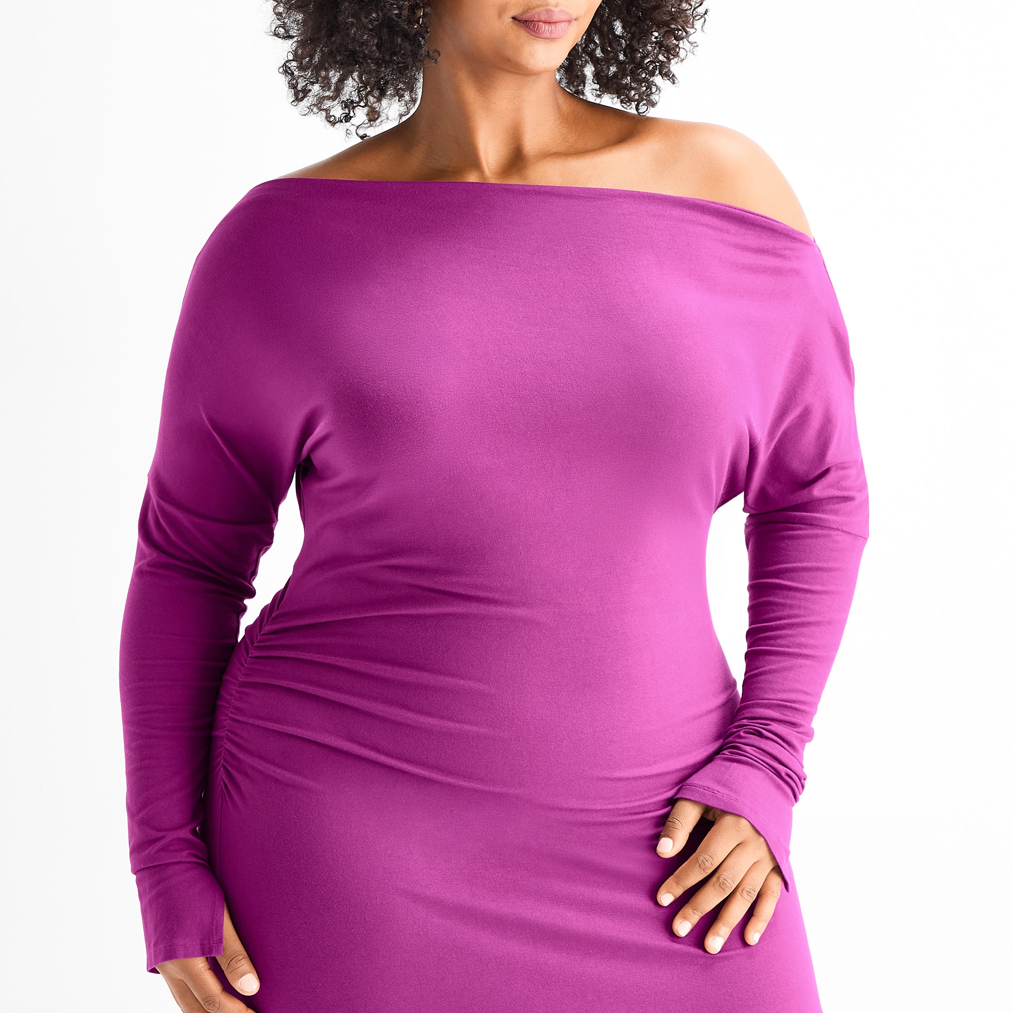 Ashley Graham Womens Plus Boat Neck Long Sleeve Dolman Bodycon Dress