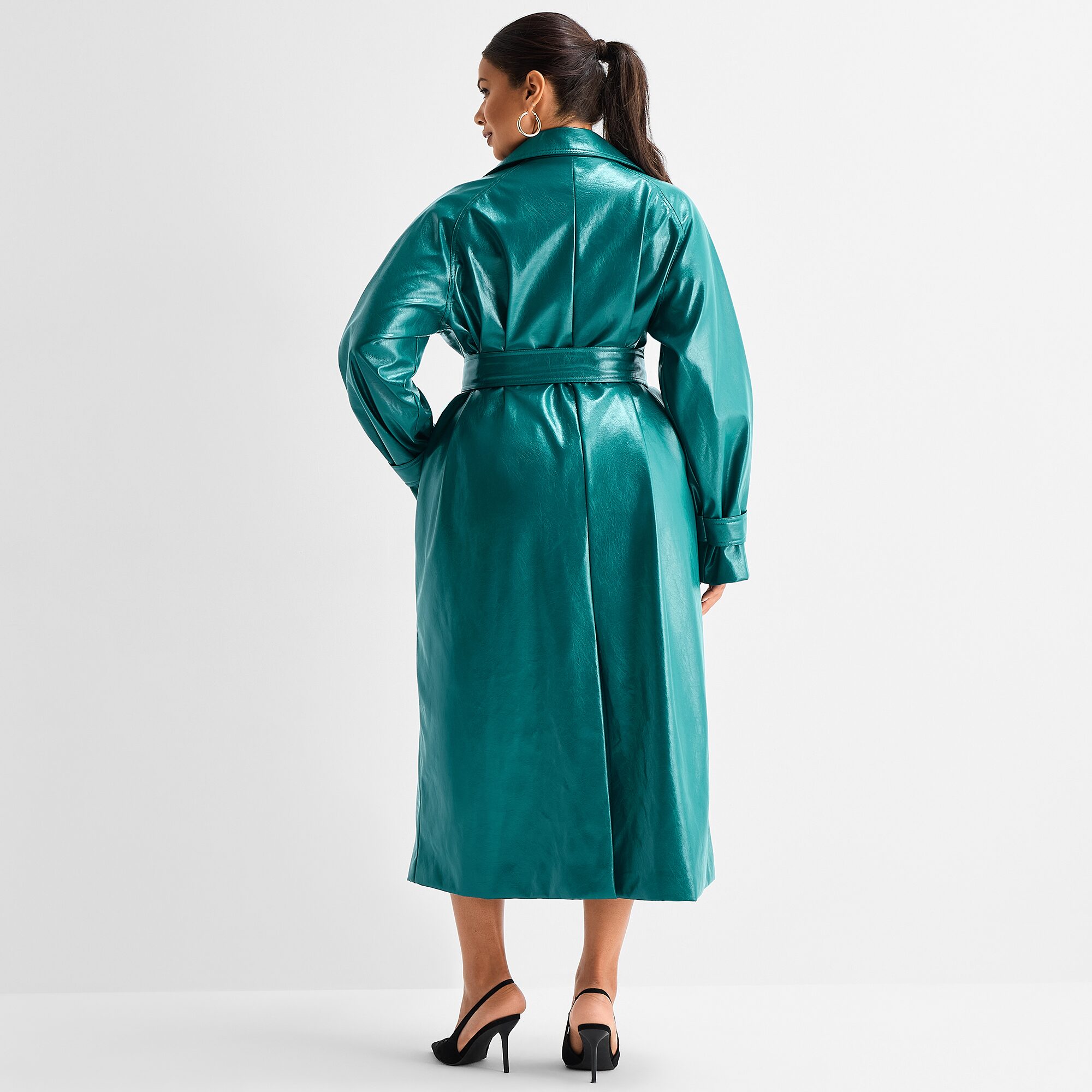 Ashley Graham Womens Plus Faux Leather Coat
