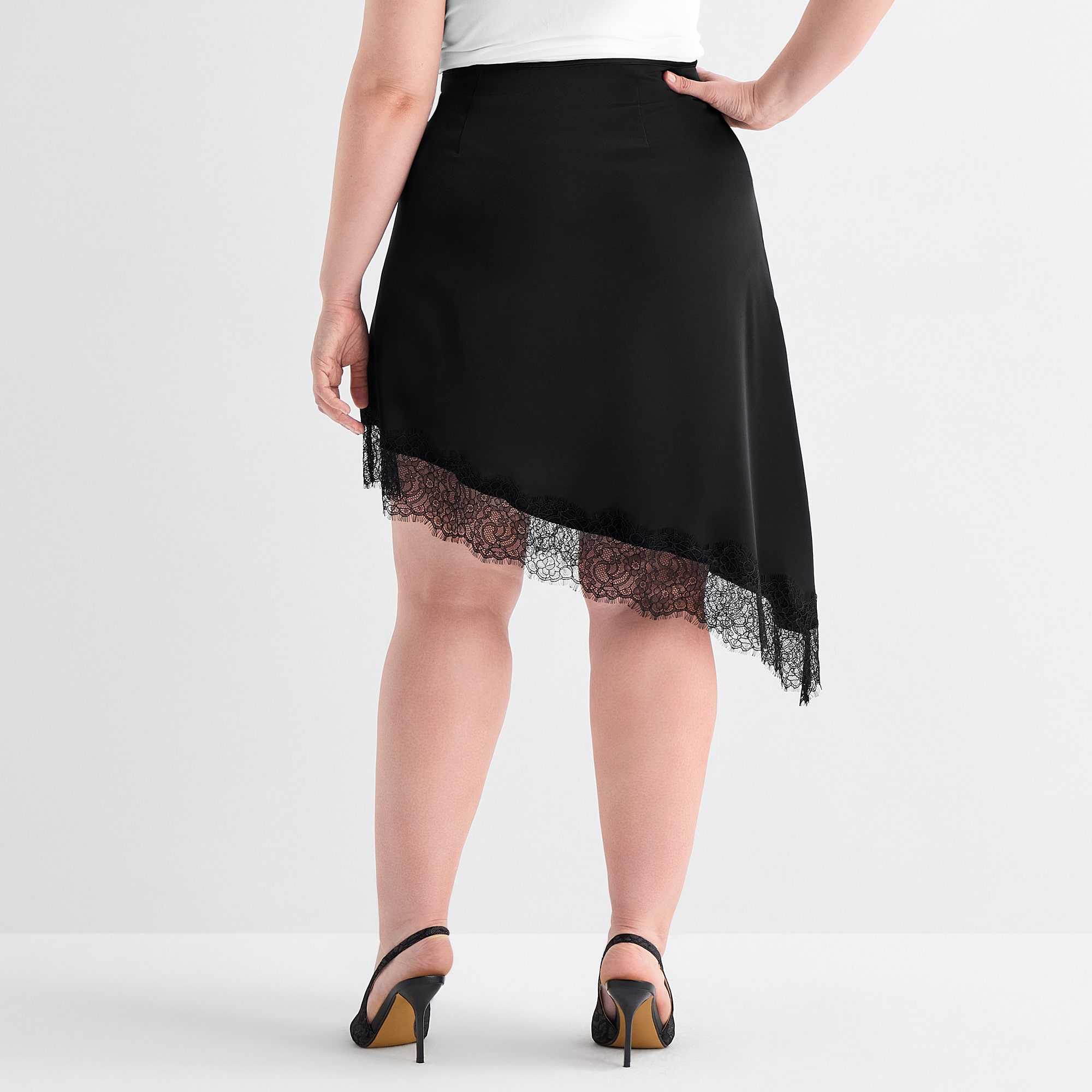 Ashley Graham Womens Plus High Low Pencil Skirt