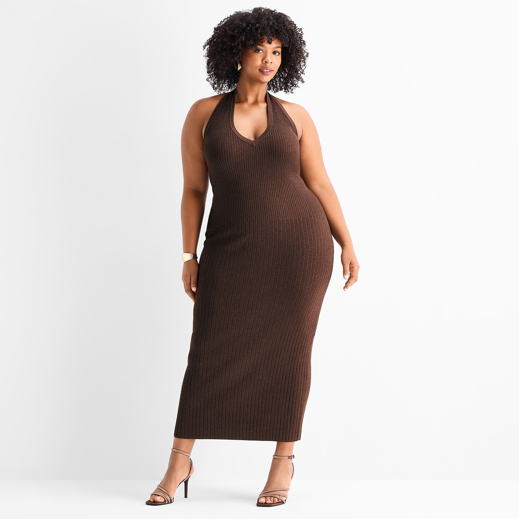 Ashley Graham Womens Plus Halter Neck Sleeveless Shift Dress