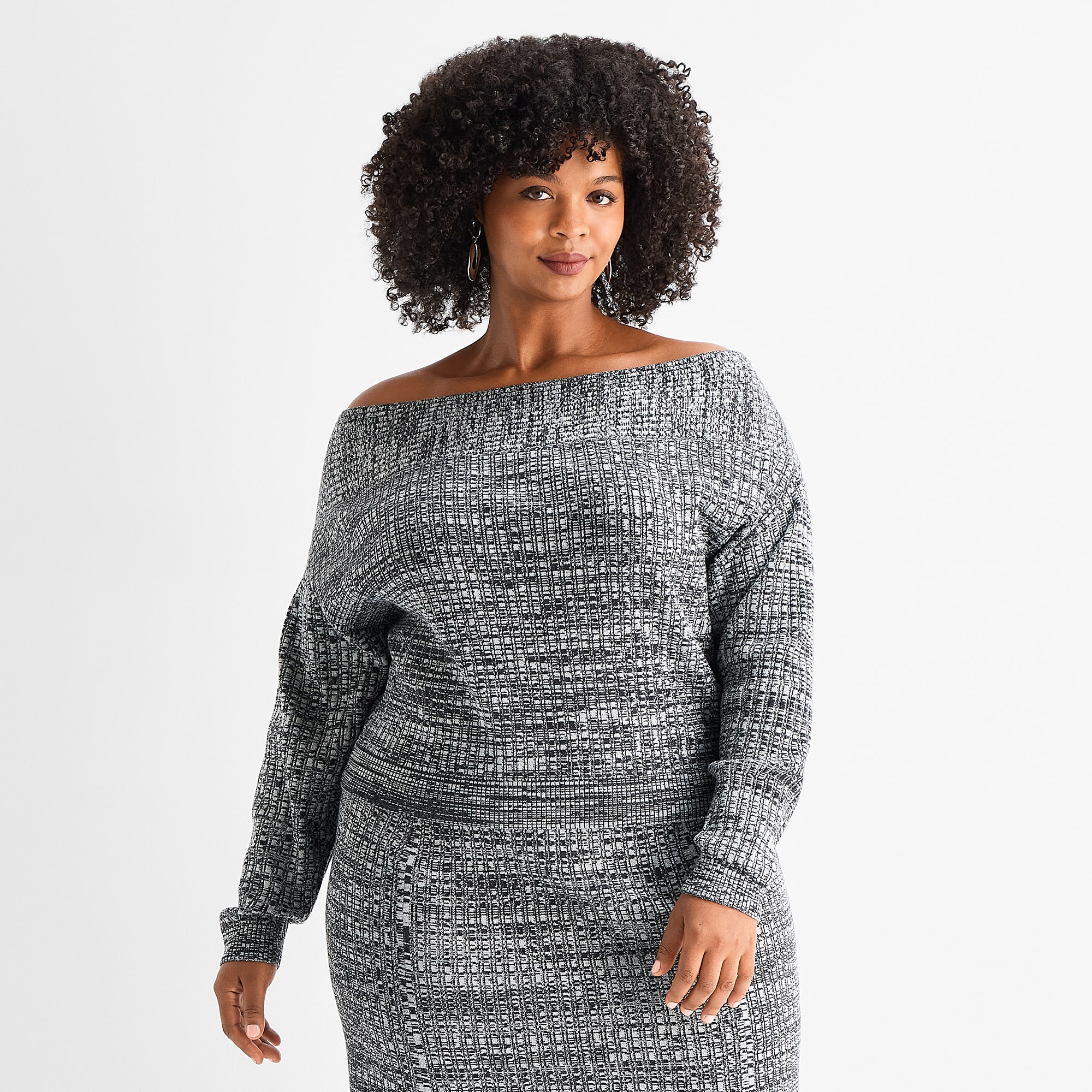 Ashley Graham Plus Womens Crew Neck Long Sleeve Pullover Sweater