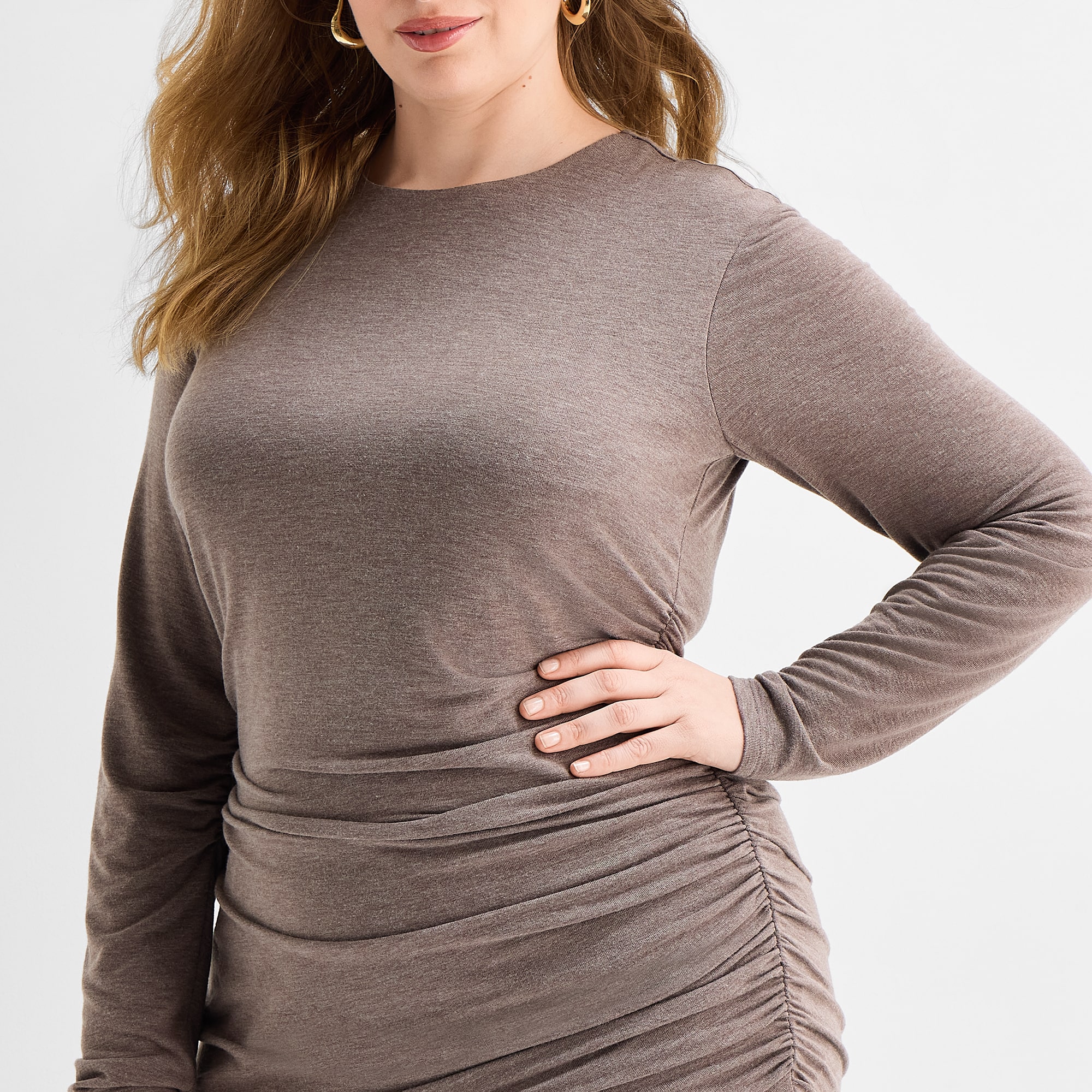 Ashley Graham Womens Plus Long Sleeve Sweater Dress