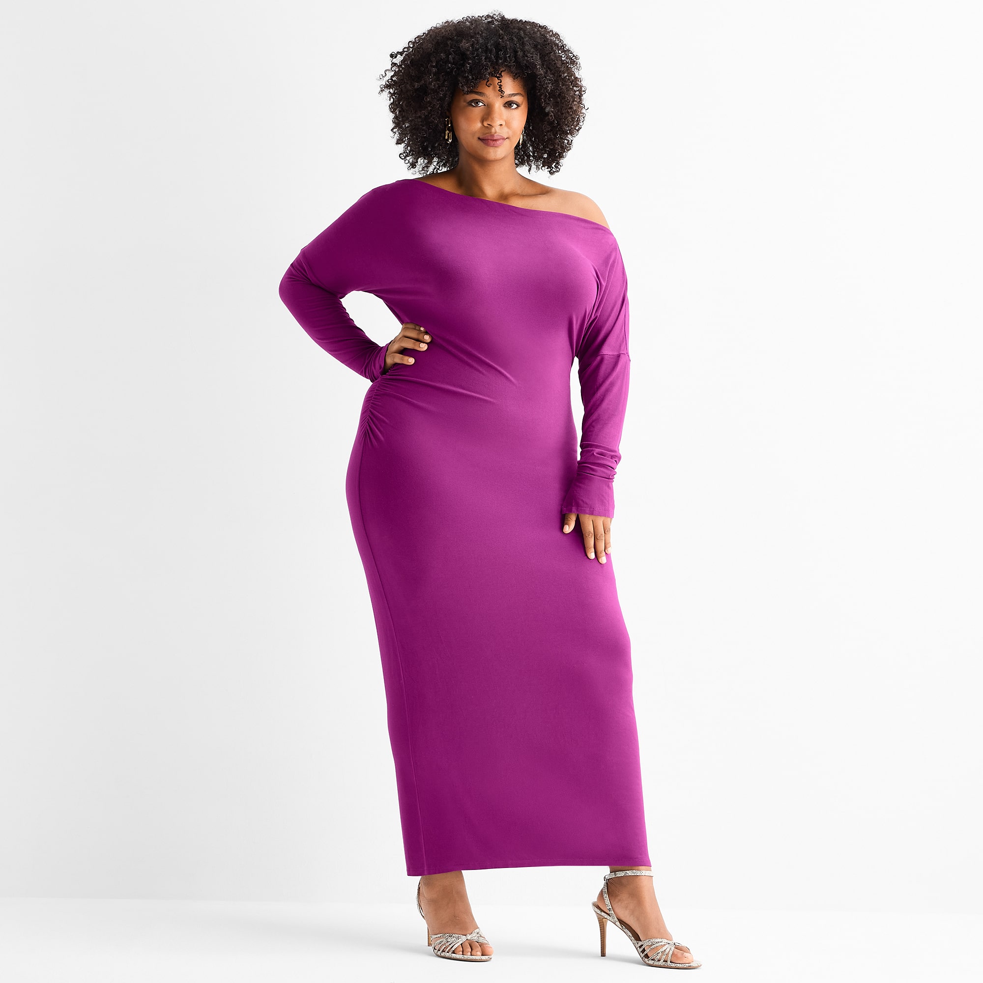 Ashley Graham Womens Plus Boat Neck Long Sleeve Dolman Bodycon Dress