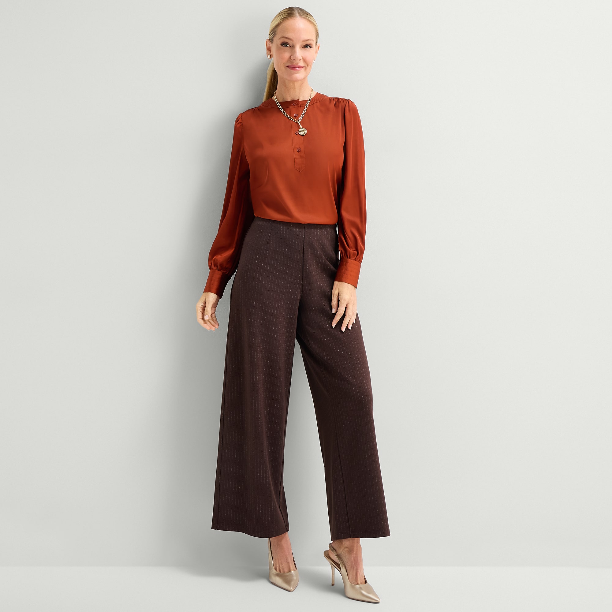 Liz Claiborne Pinstripe Womens Tall Wide Leg Pull-On Pant