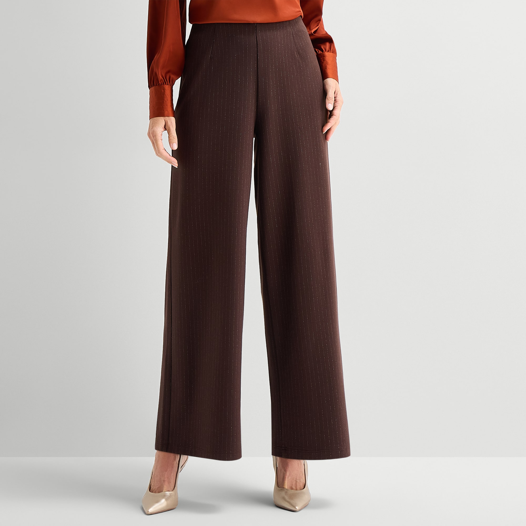 Liz Claiborne Pinstripe Womens Tall Wide Leg Pull-On Pant