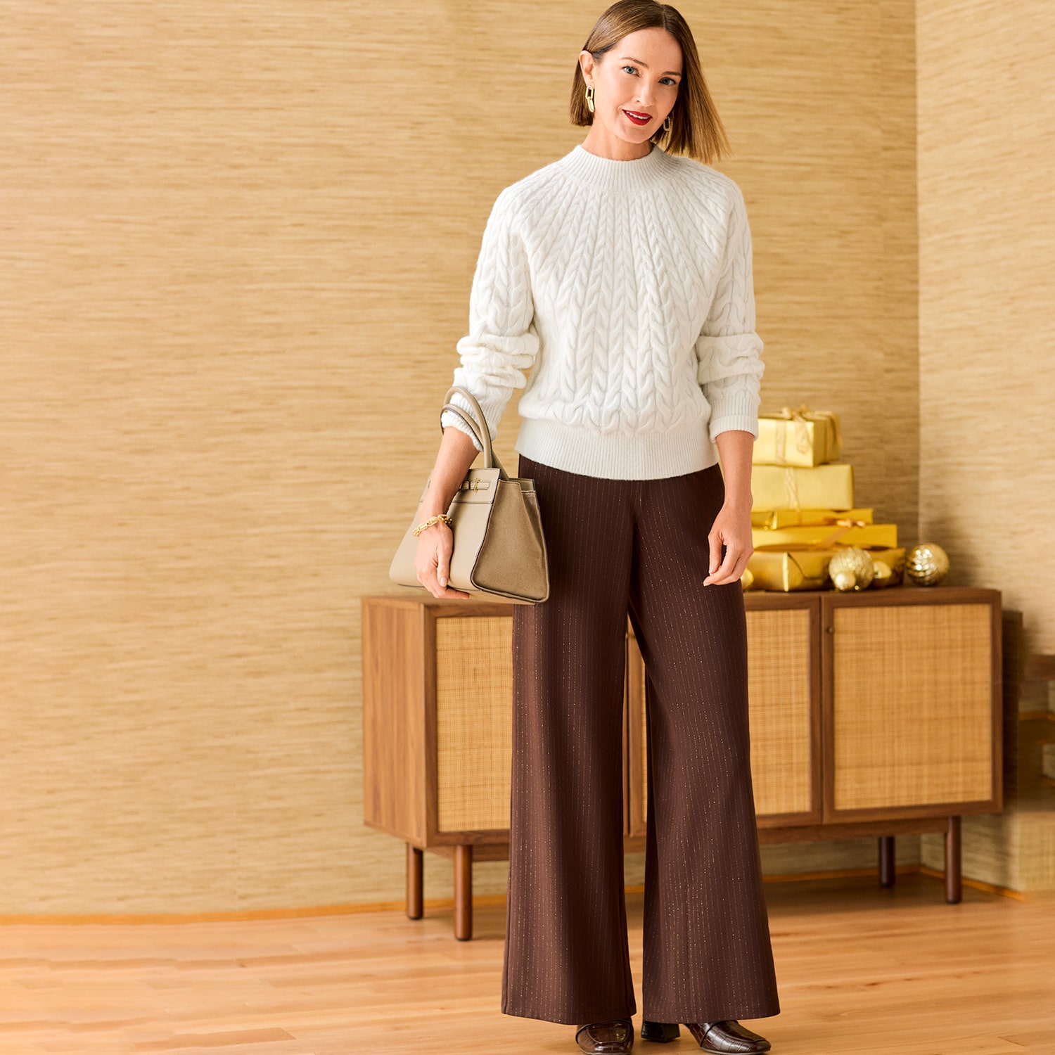 Liz Claiborne Pinstripe Womens Tall Wide Leg Pull-On Pant