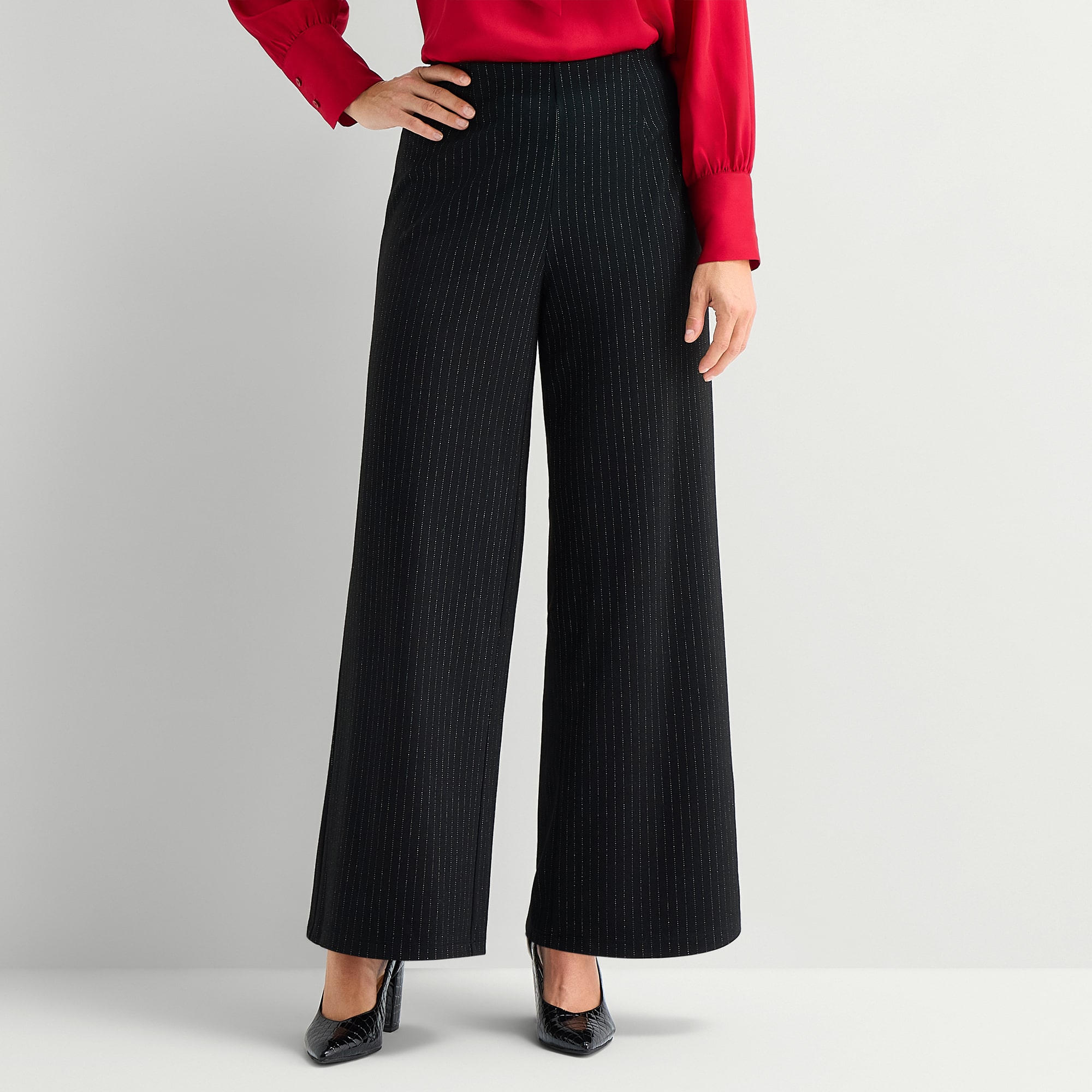 Liz Claiborne Pinstripe Womens Tall Wide Leg Pull-On Pant