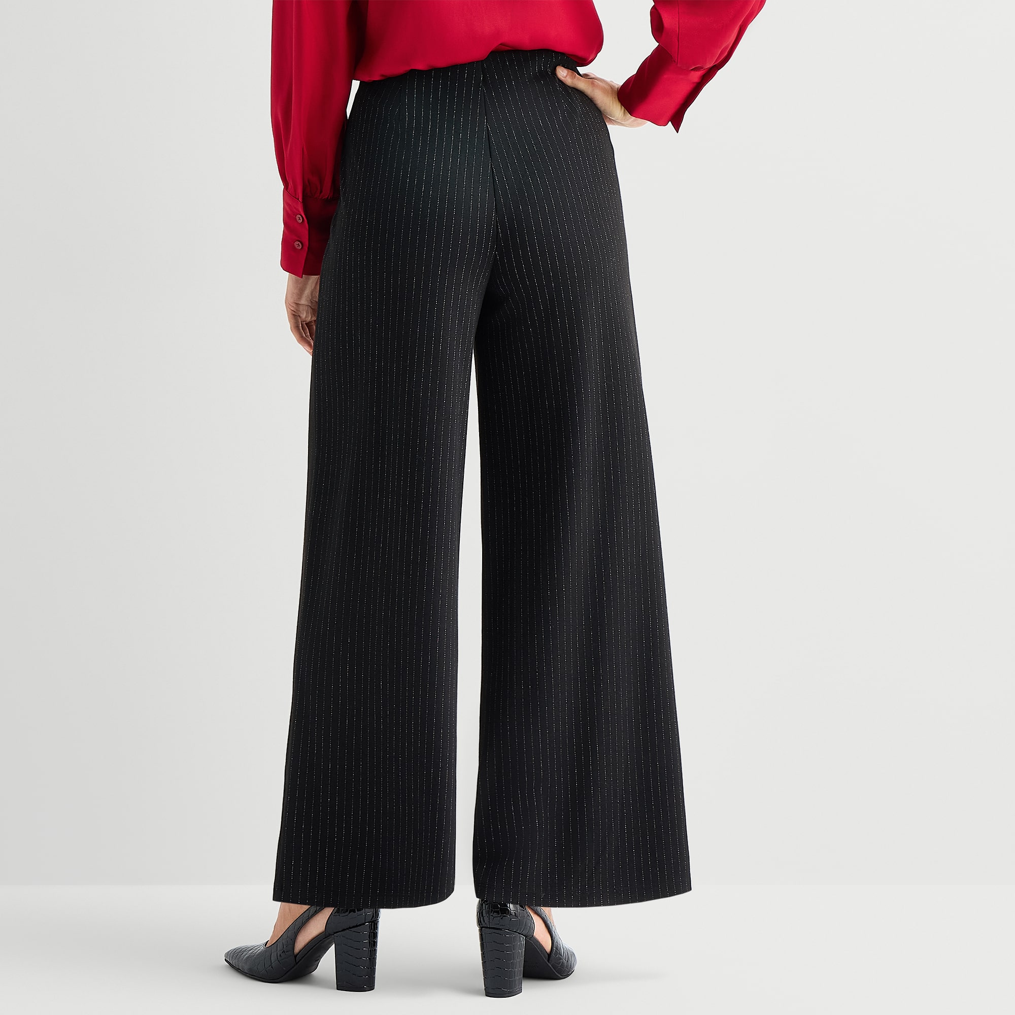 Liz Claiborne Pinstripe Womens Tall Wide Leg Pull-On Pant