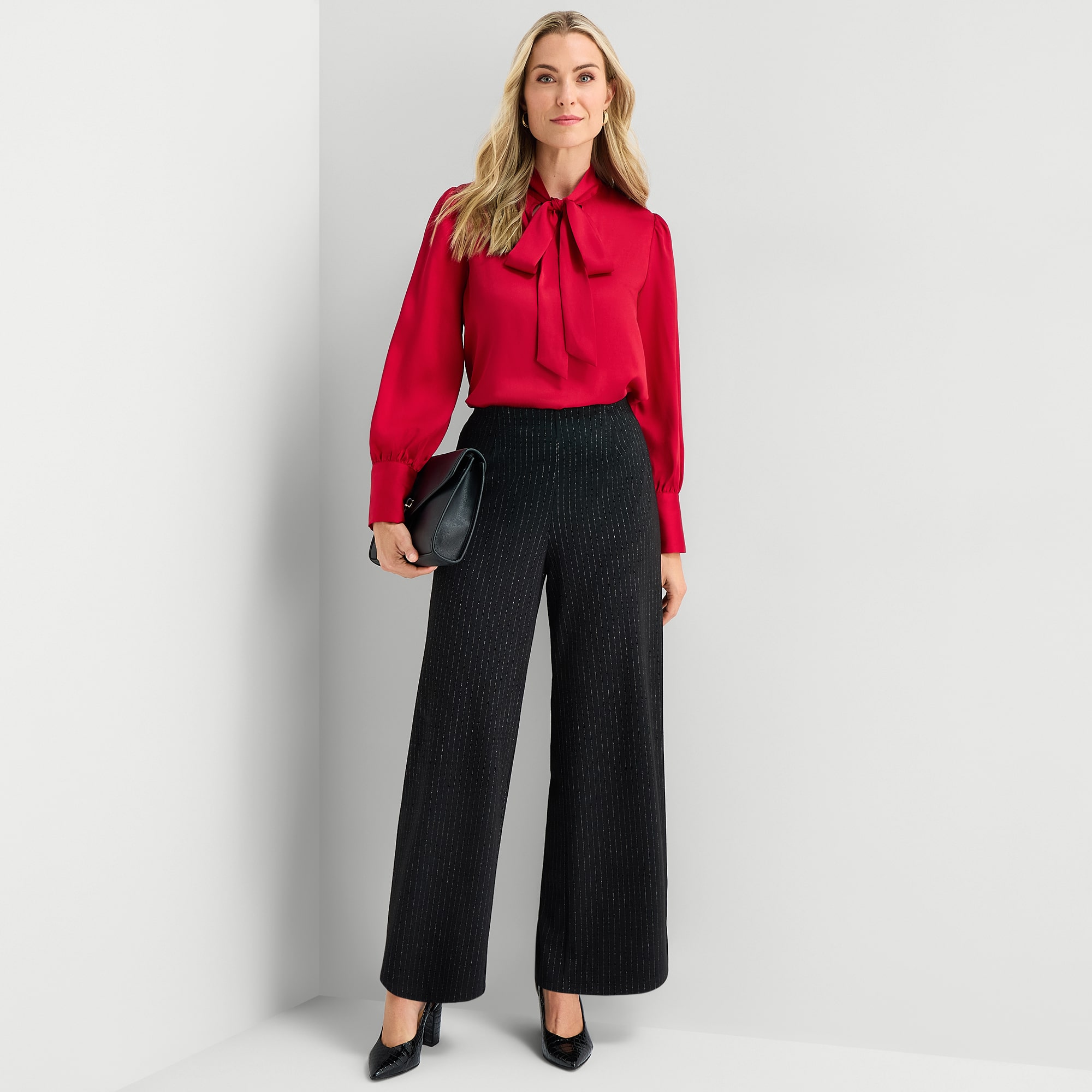 Liz Claiborne Pinstripe Womens Tall Wide Leg Pull-On Pant
