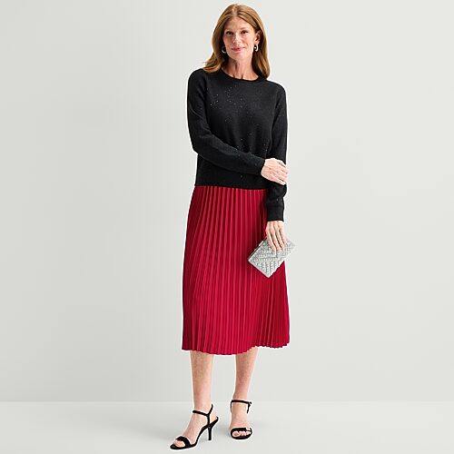 Liz Claiborne Womens Tall Midi Pleated Skirt, 6 Tall, Red
