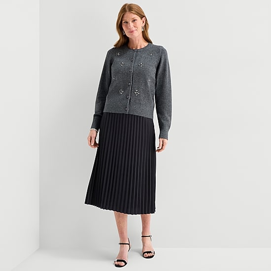 Liz Claiborne Womens Tall Midi Pleated Skirt