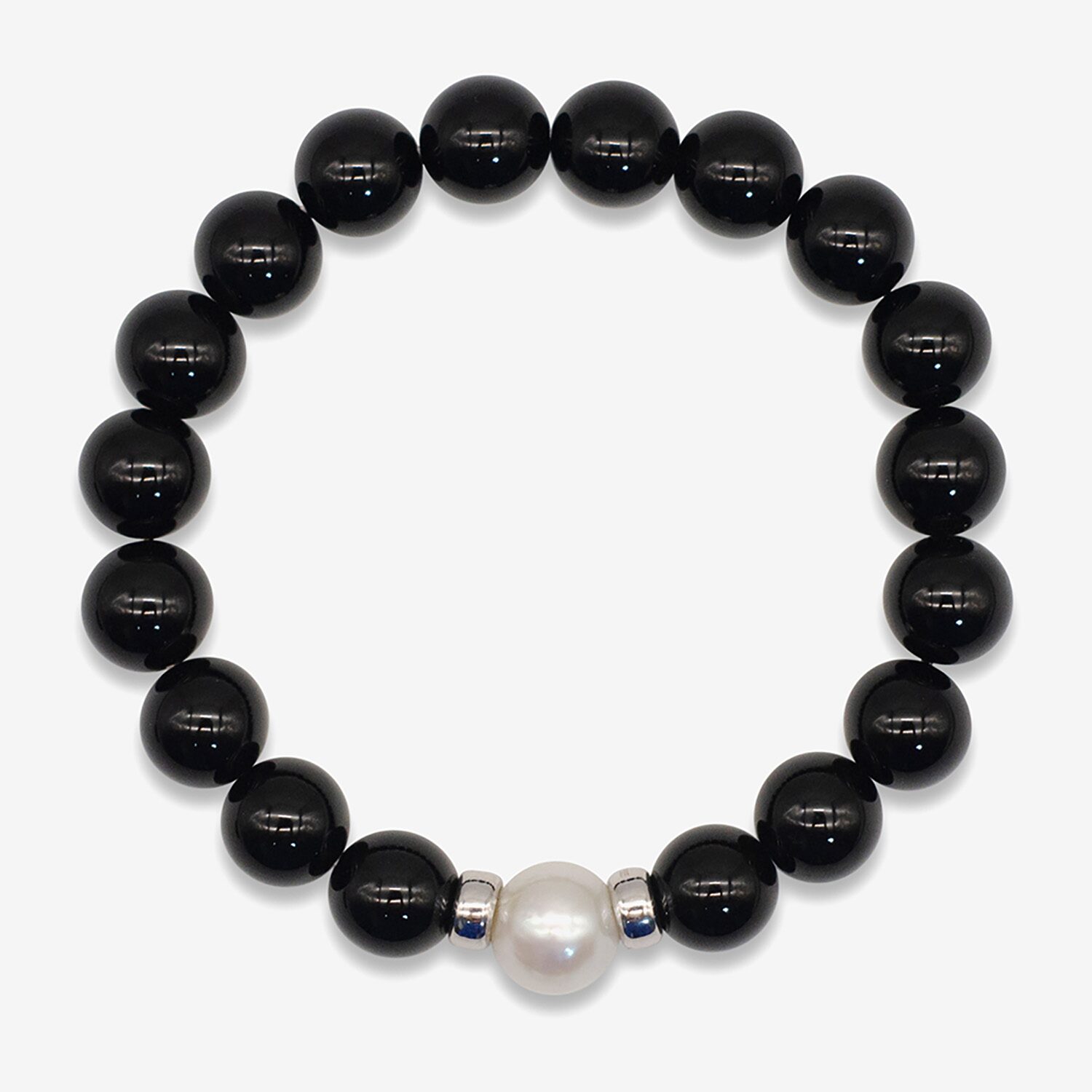 Limited Quantities! Womens Genuine Black Onyx Cultured Freshwater Pearl Sterling Silver Stretch Bracelet