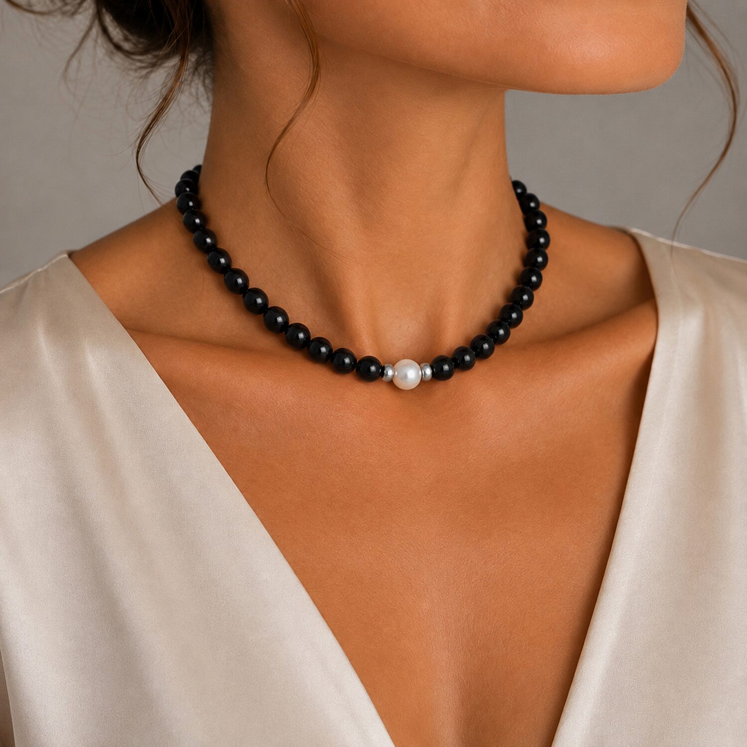 Limited Quantities! Womens Black Onyx Sterling Silver Beaded Necklace