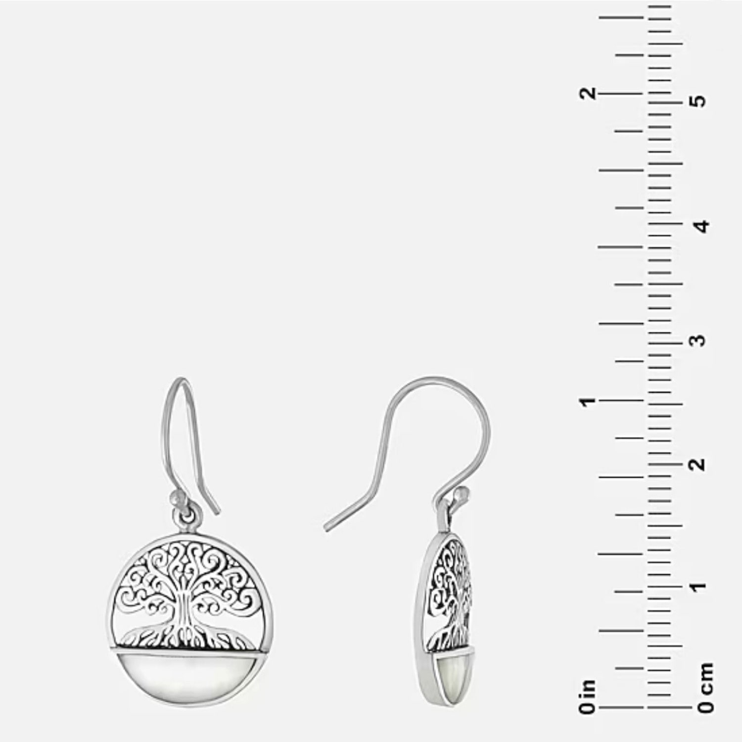 Tree Of Life Womens Genuine White Mother Of Pearl Sterling Silver Round Drop Earrings