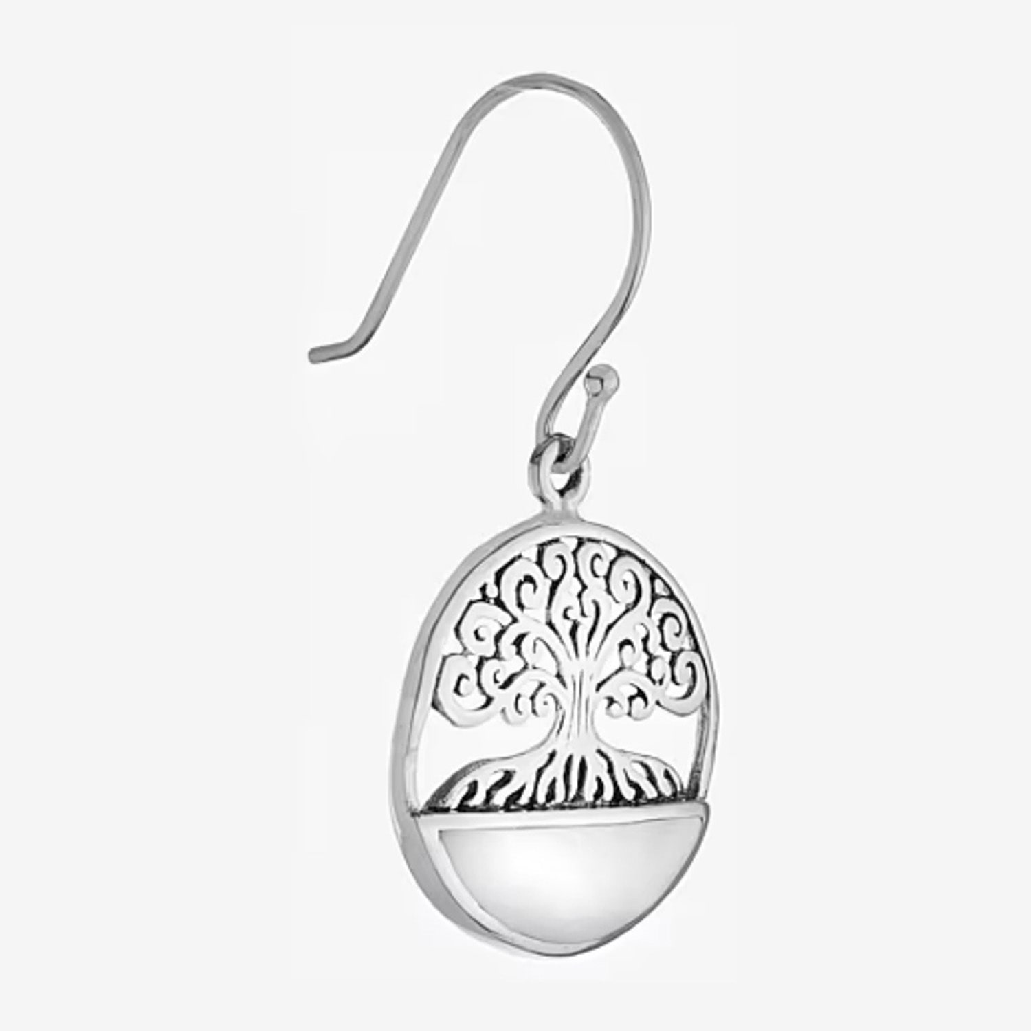 Tree Of Life Womens Genuine White Mother Of Pearl Sterling Silver Round Drop Earrings