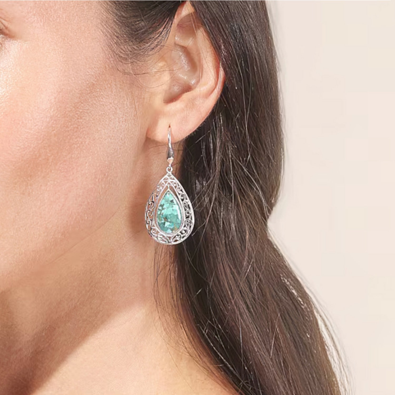 Womens Blue Turquoise Sterling Silver Drop Earrings
