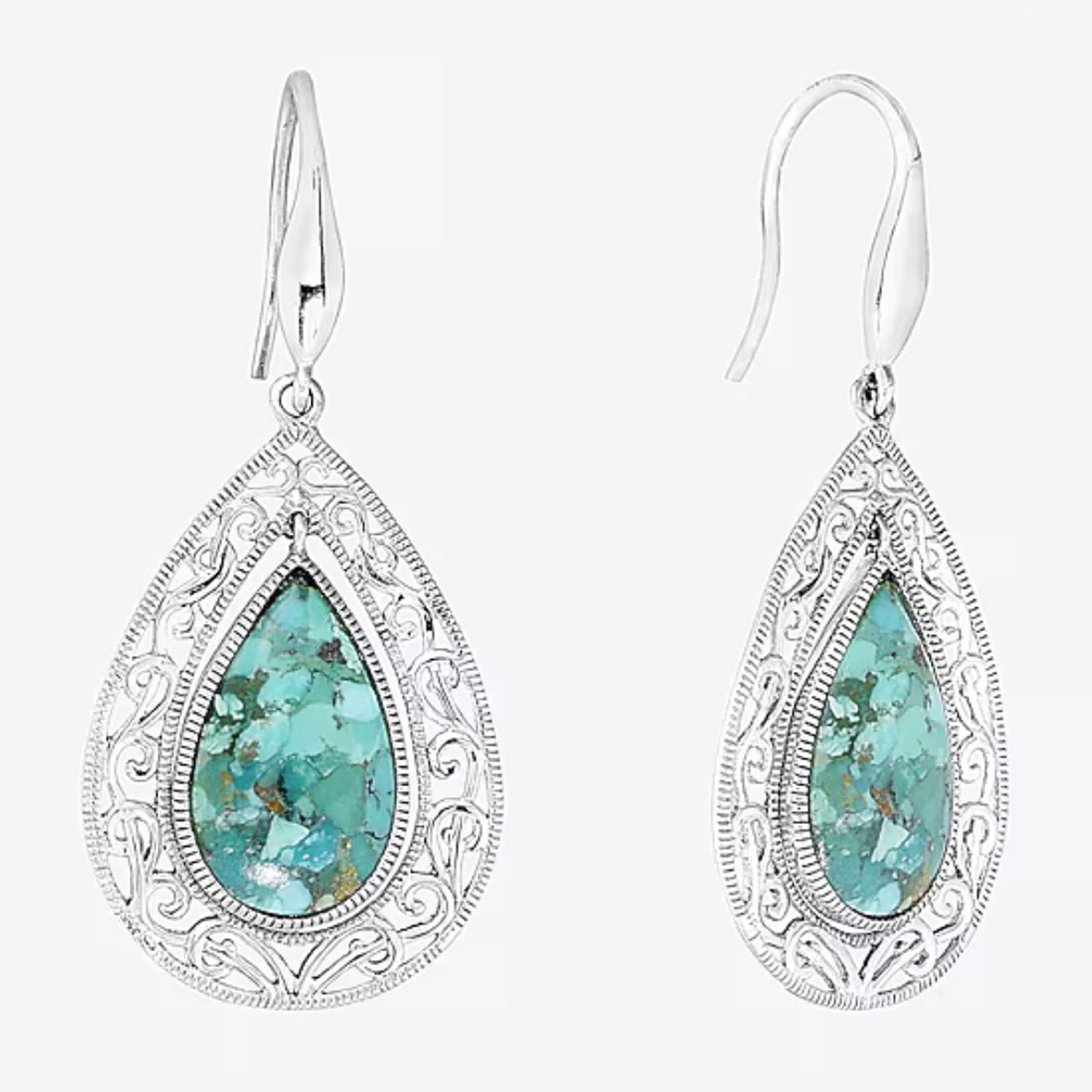 Womens Blue Turquoise Sterling Silver Drop Earrings