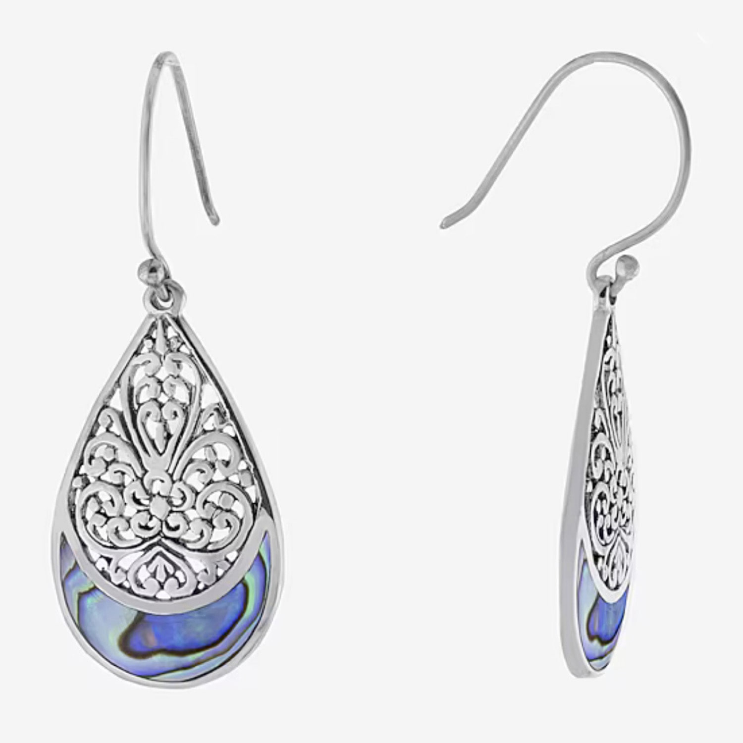 Bali Inspired Womens Gray Abalone Sterling Silver Drop Earrings