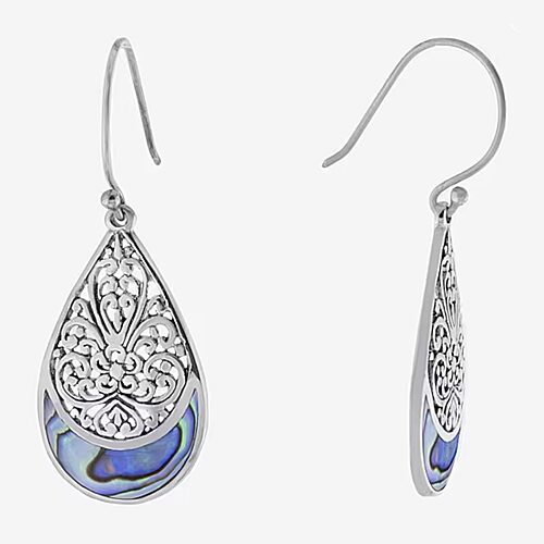 Bali Inspired Womens Gray Abalone Sterling Silver Drop Earrings, One Size