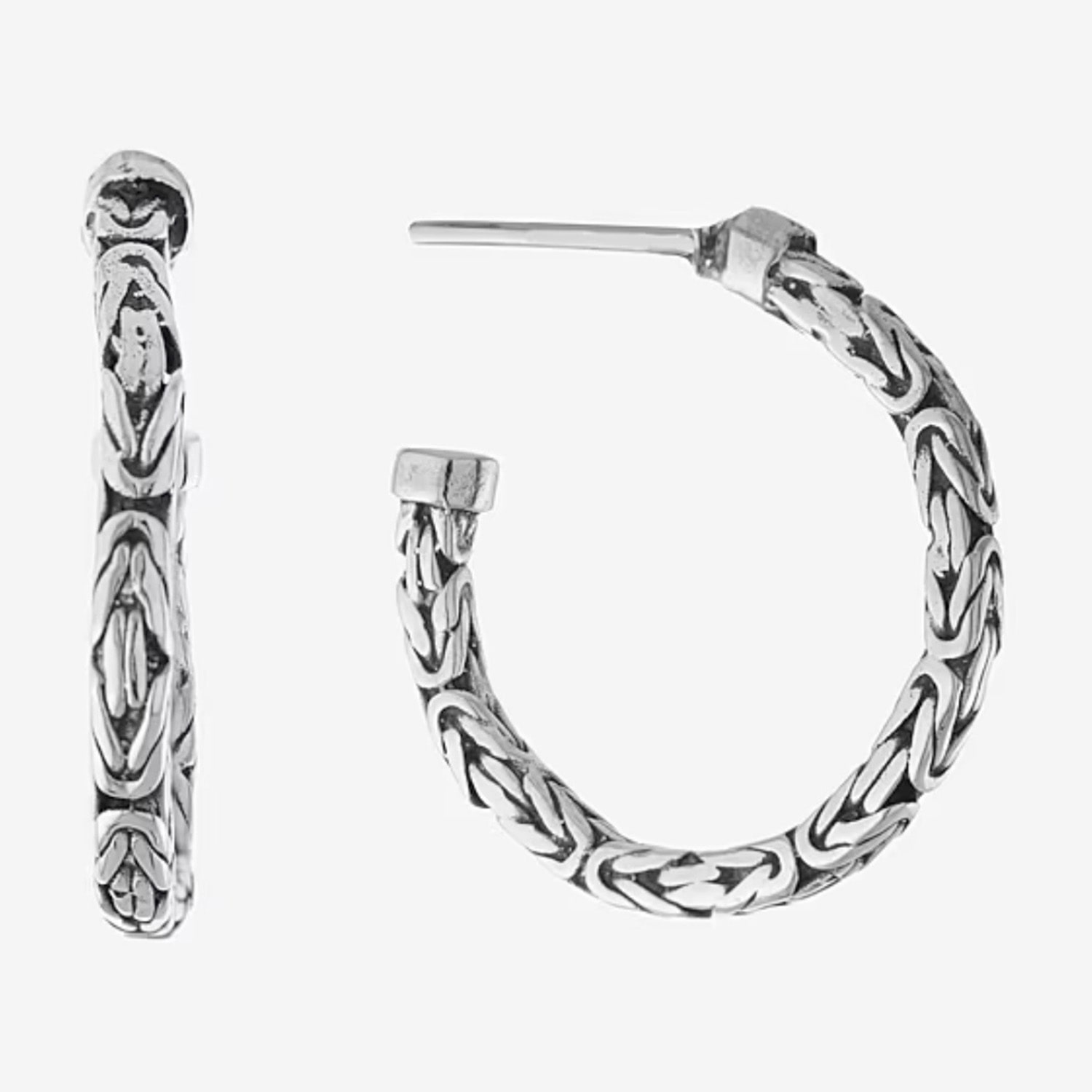 Bali Inspired Womens Sterling Silver 24.3mm Round Hoop Earrings