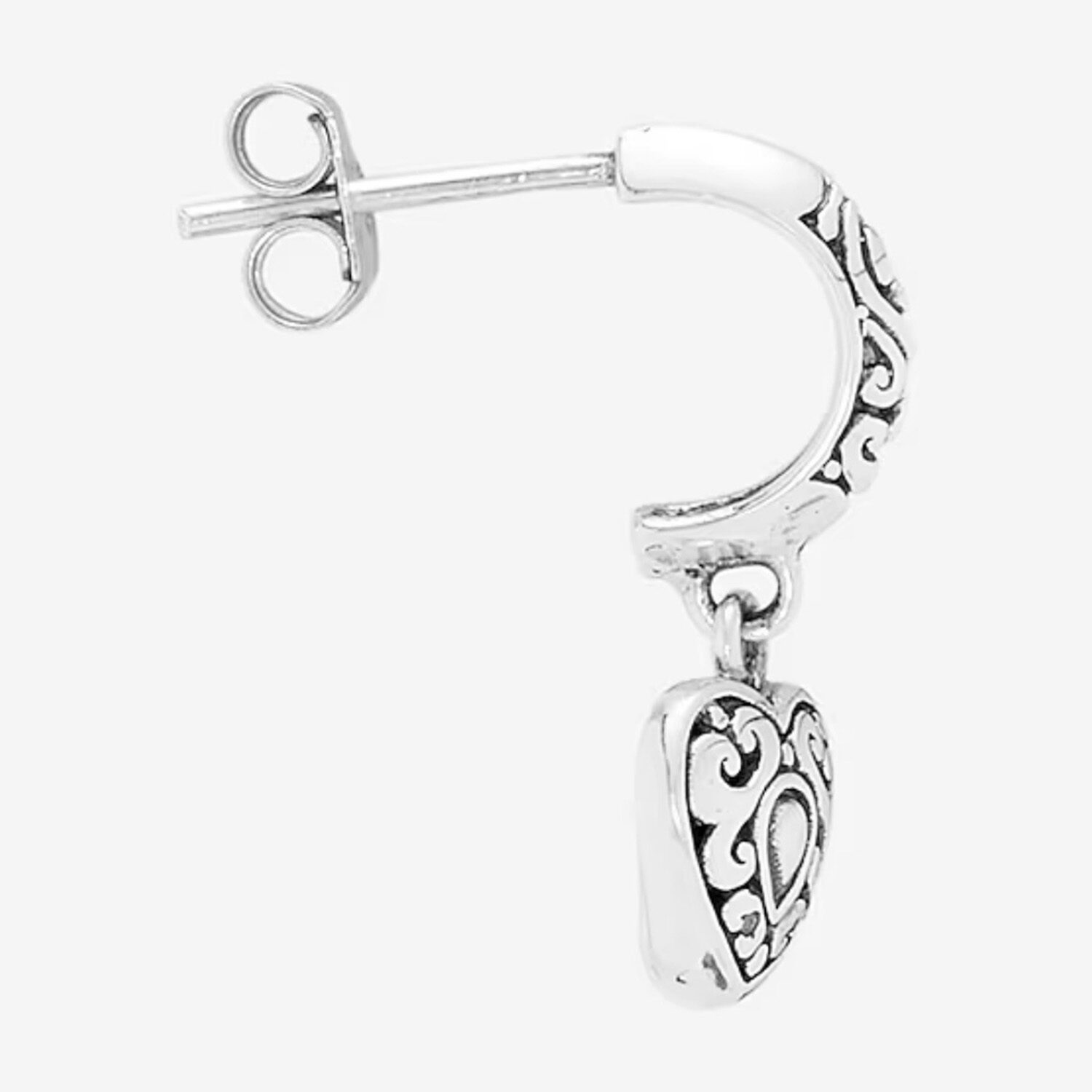 Bali Inspired Womens Sterling Silver Heart Drop Earrings