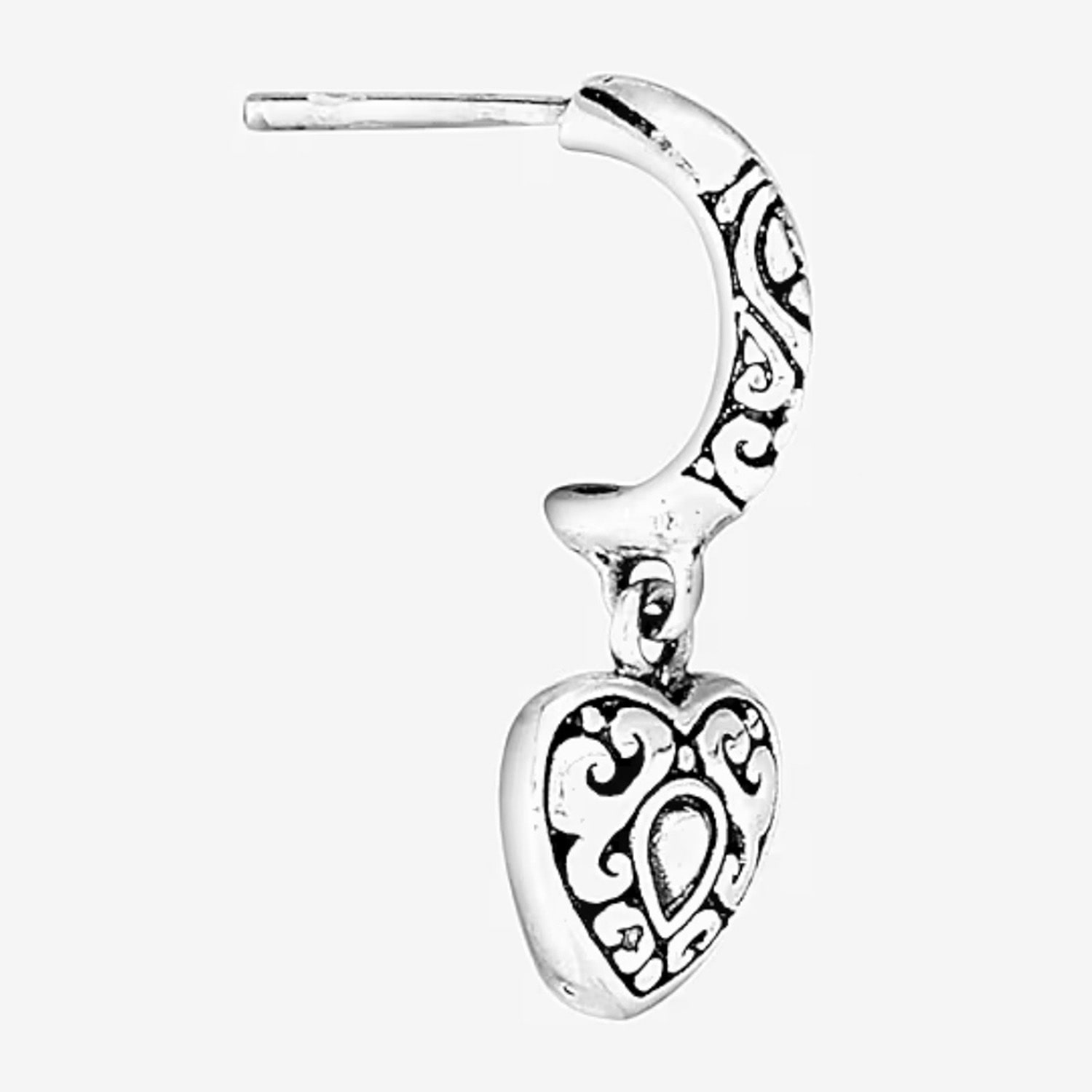 Bali Inspired Womens Sterling Silver Heart Drop Earrings