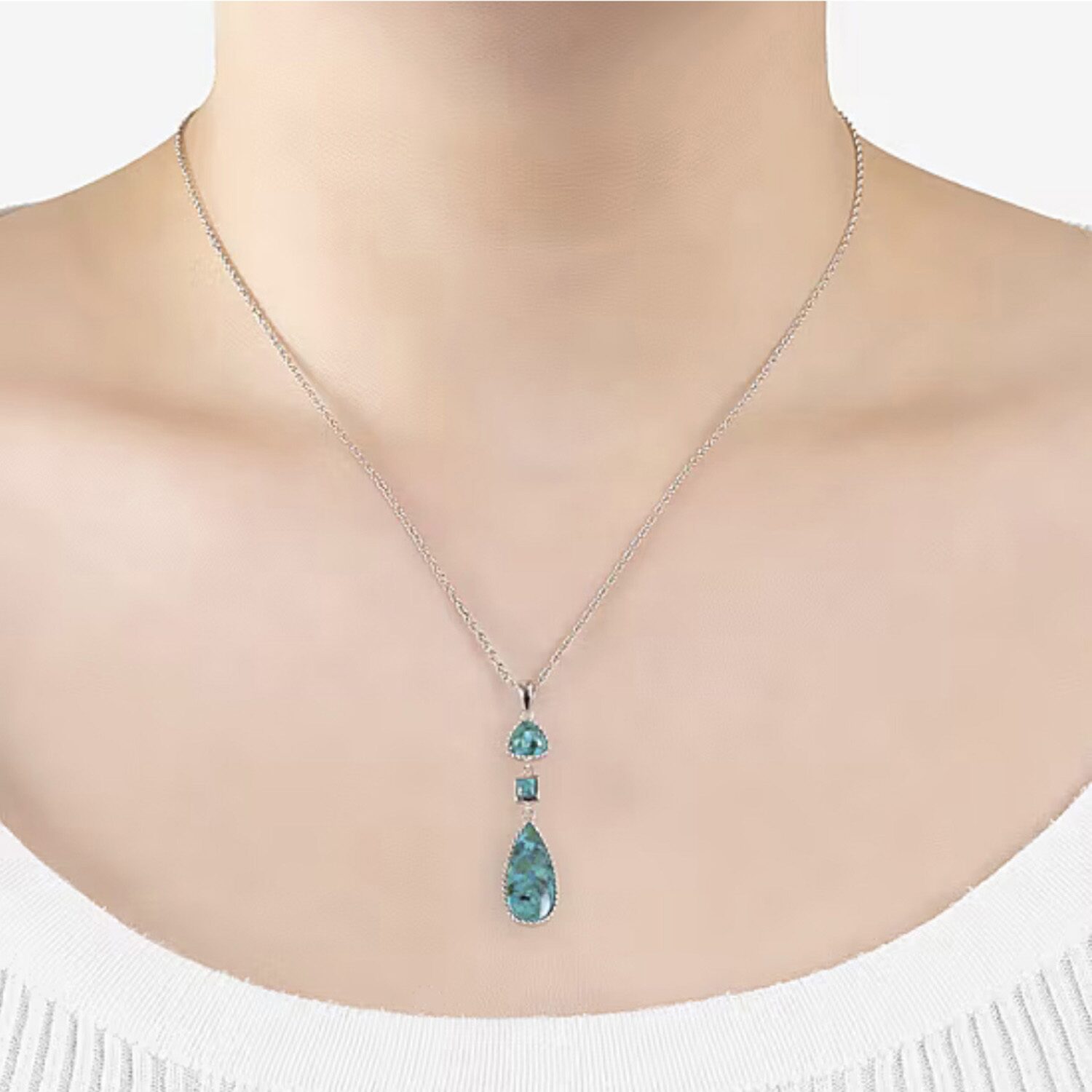 Womens Enhanced Blue Turquoise Sterling Silver 18 Inch Pendant Necklace