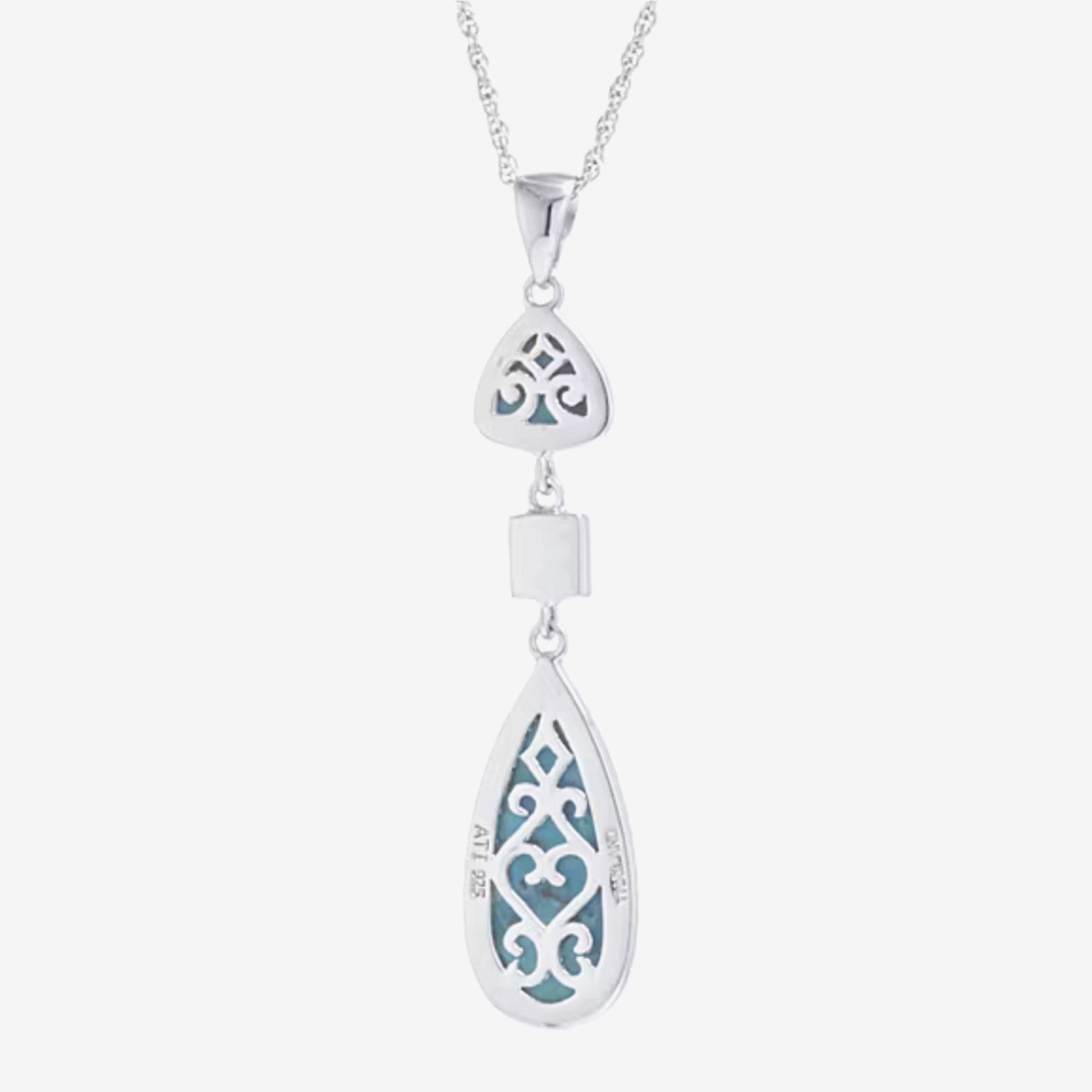 Womens Enhanced Blue Turquoise Sterling Silver 18 Inch Pendant Necklace