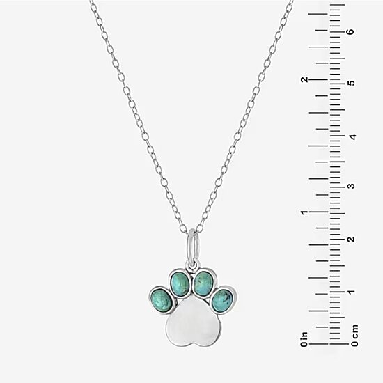 Paw Print Womens Enhanced Blue Turquoise Sterling Silver 18 Inch Pendant Necklace