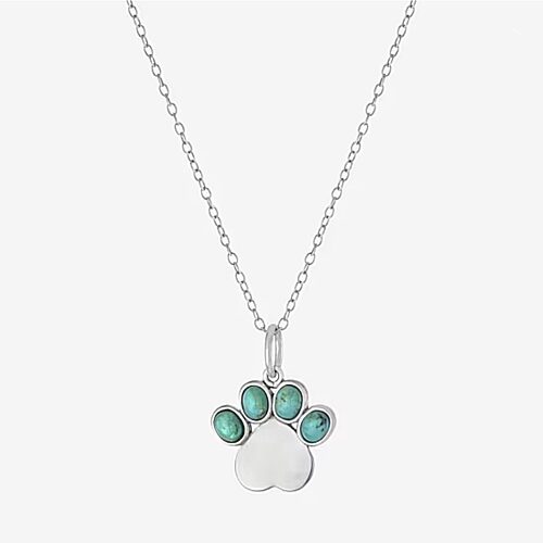Paw Print Womens Enhanced Blue Turquoise Sterling Silver 18 Inch Pendant Necklace, One Size