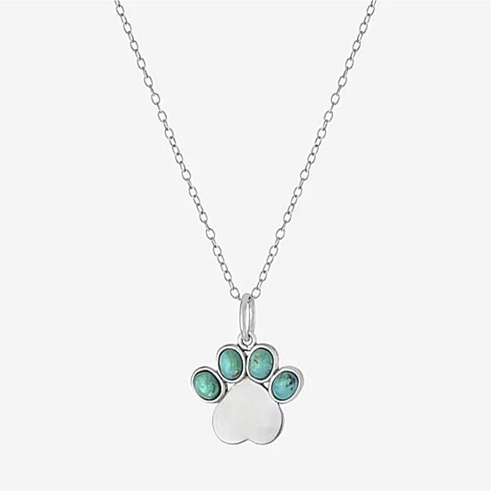 Paw Print Womens Enhanced Blue Turquoise Sterling Silver 18 Inch Pendant Necklace
