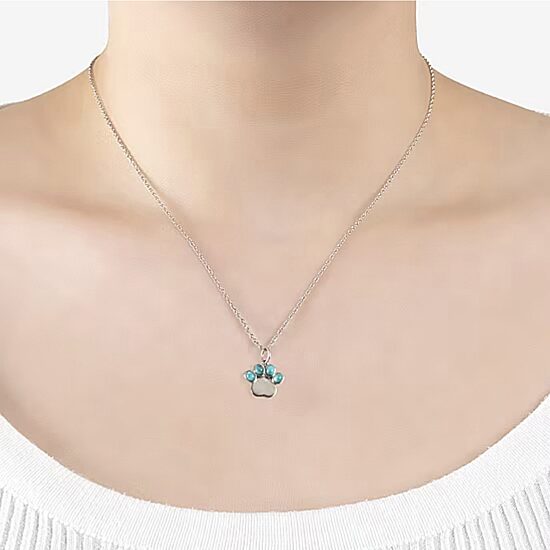 Paw Print Womens Enhanced Blue Turquoise Sterling Silver 18 Inch Pendant Necklace
