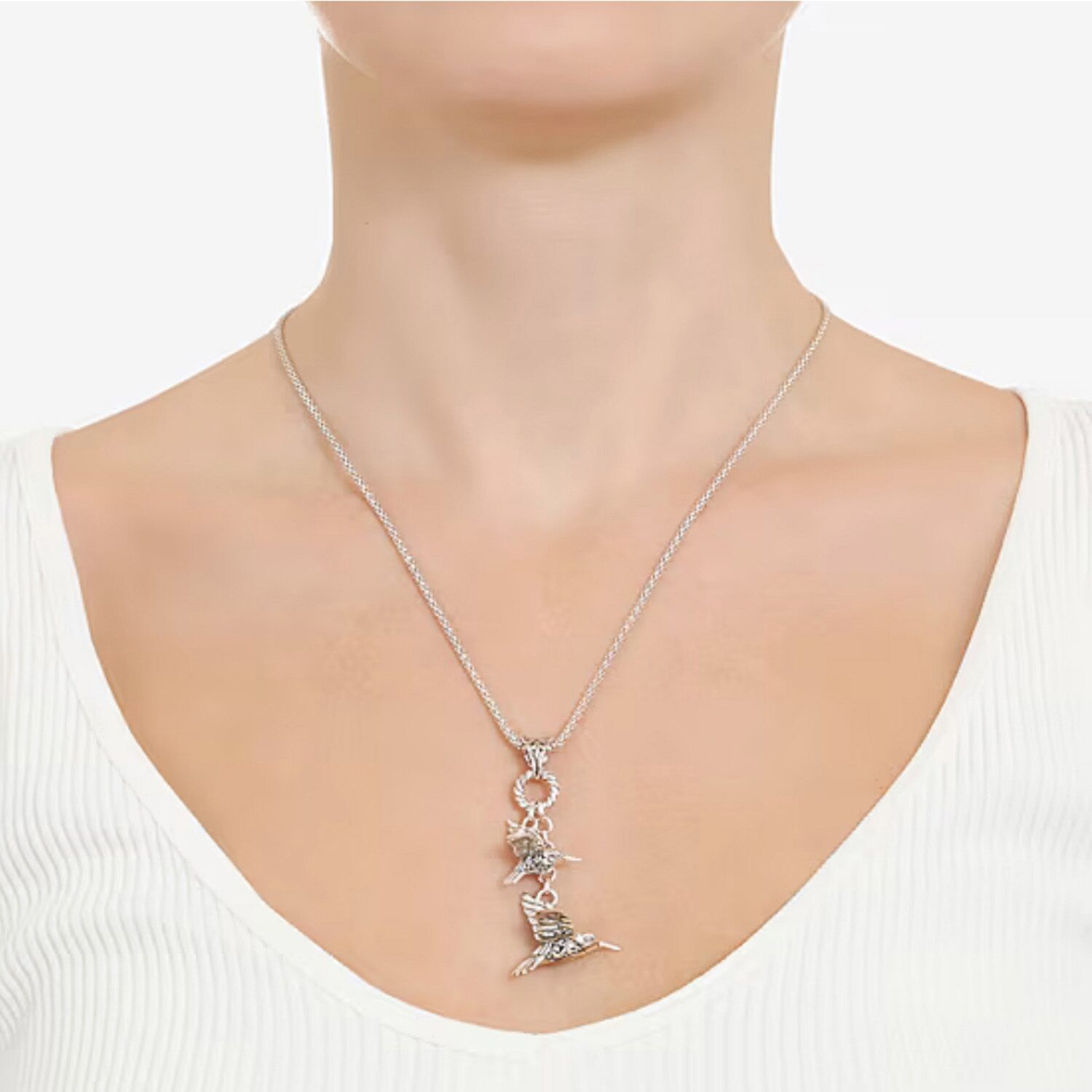 Bali Inspired Womens Sterling Silver Hummingbird Pendant Necklace