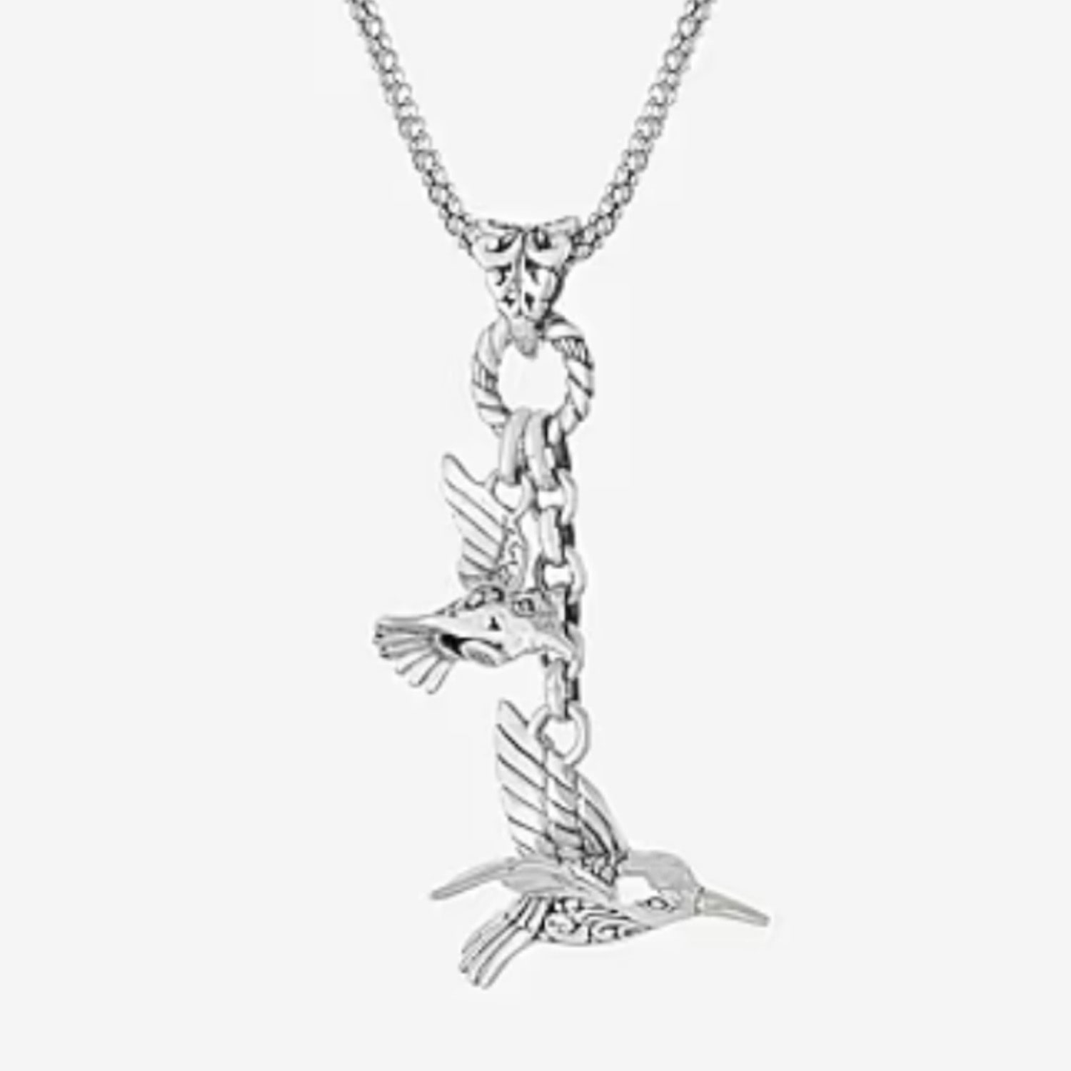 Bali Inspired Womens Sterling Silver Hummingbird Pendant Necklace