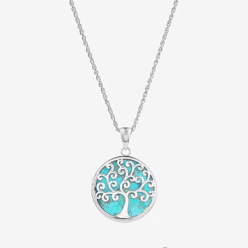 Tree Of Life Womens Blue Turquoise Sterling Silver Round 18 Inch Pendant Necklace, One Size