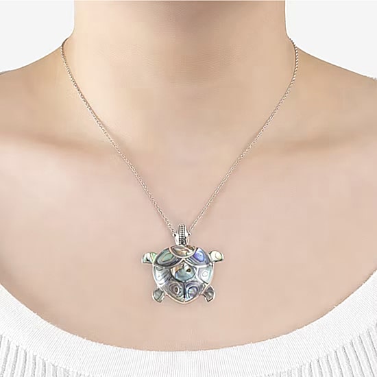Turtle Womens Genuine Abalone Sterling Silver 18 Inch Pendant Necklace