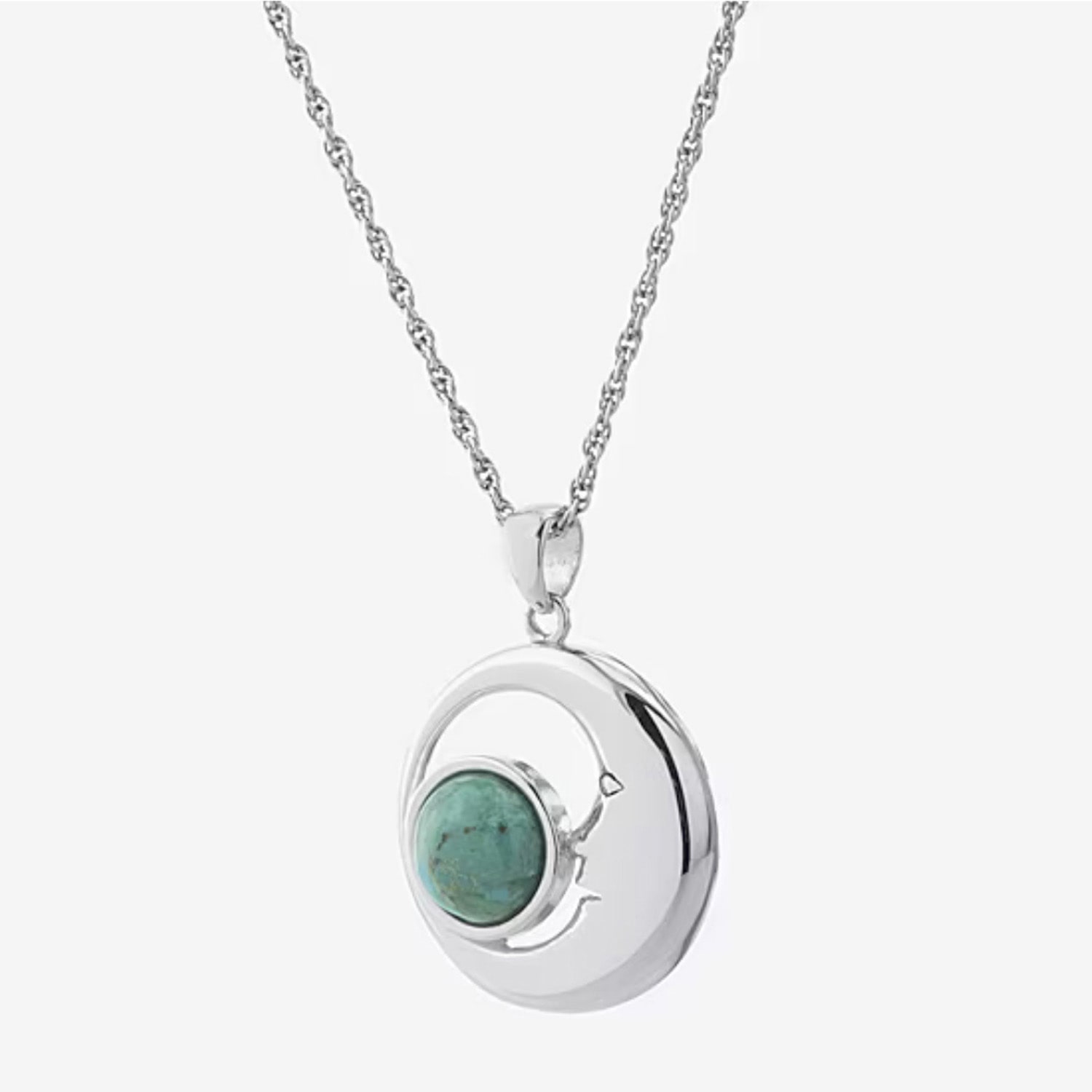 Womens Enhanced Blue Turquoise Sterling Silver Moon 18 Inch Pendant Necklace
