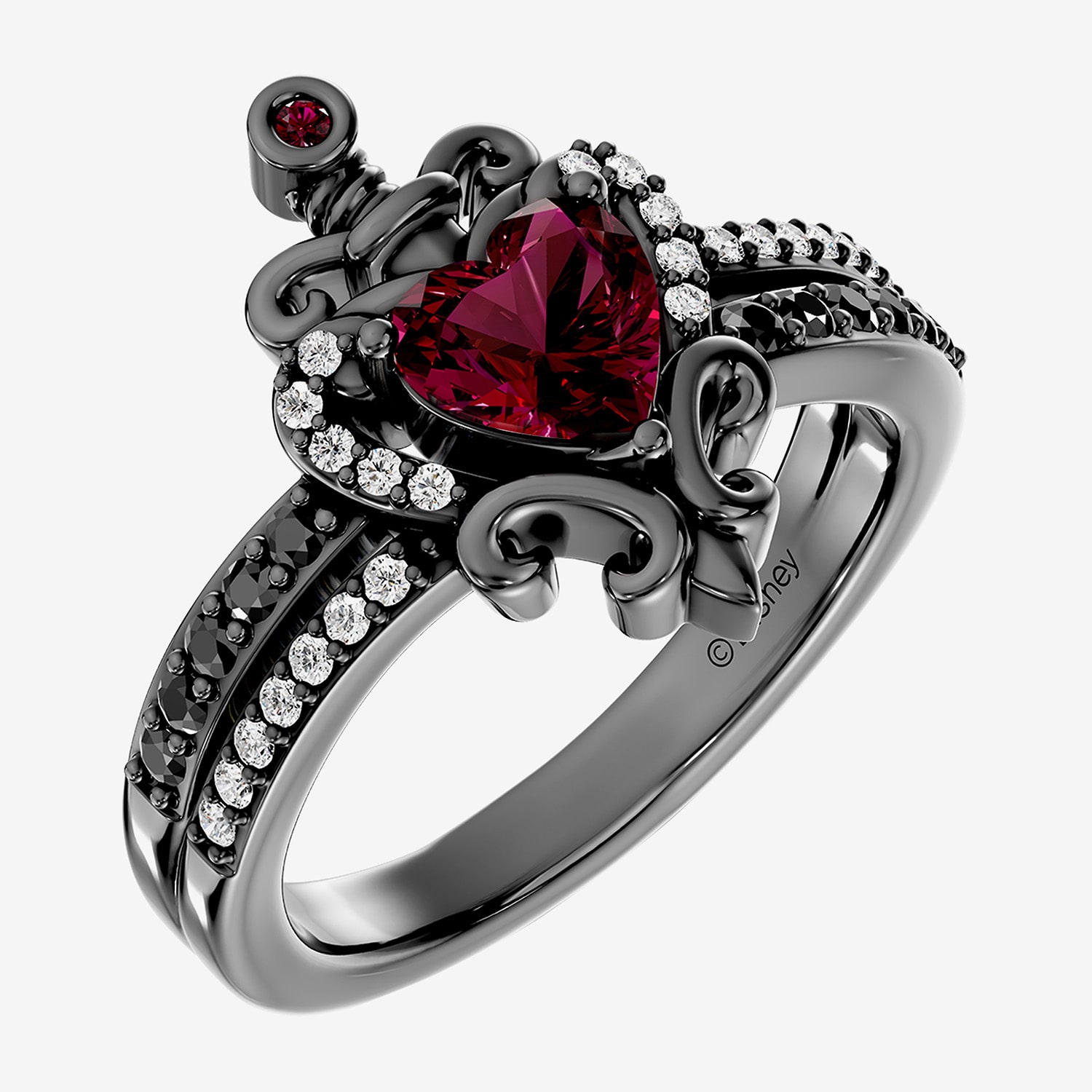 Enchanted Disney Fine Jewelry Evil Queen (I / I2) Womens 1/8 CT. T.W. Genuine Red Garnet Sterling Silver Heart Side Stone Cocktail Ring
