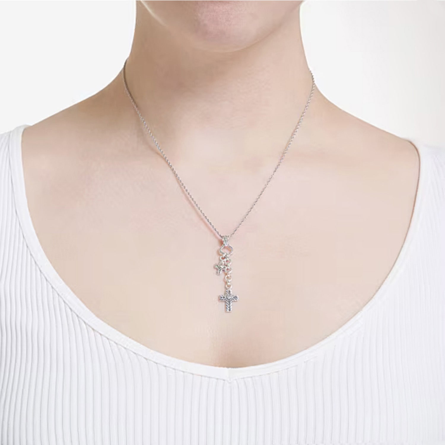 Bali Inspired Womens Enhanced Sterling Silver Cross 18 Inch Pendant Necklace