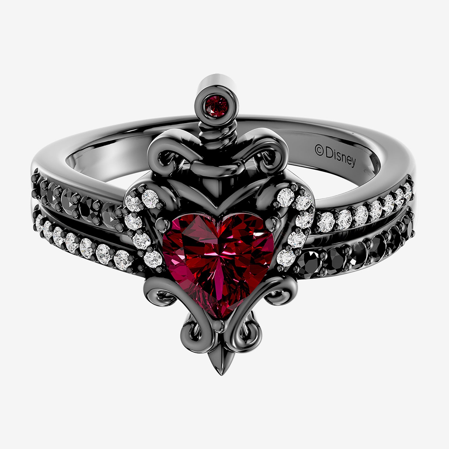 Enchanted Disney Fine Jewelry Evil Queen (I / I2) Womens 1/8 CT. T.W. Genuine Red Garnet Sterling Silver Heart Side Stone Cocktail Ring