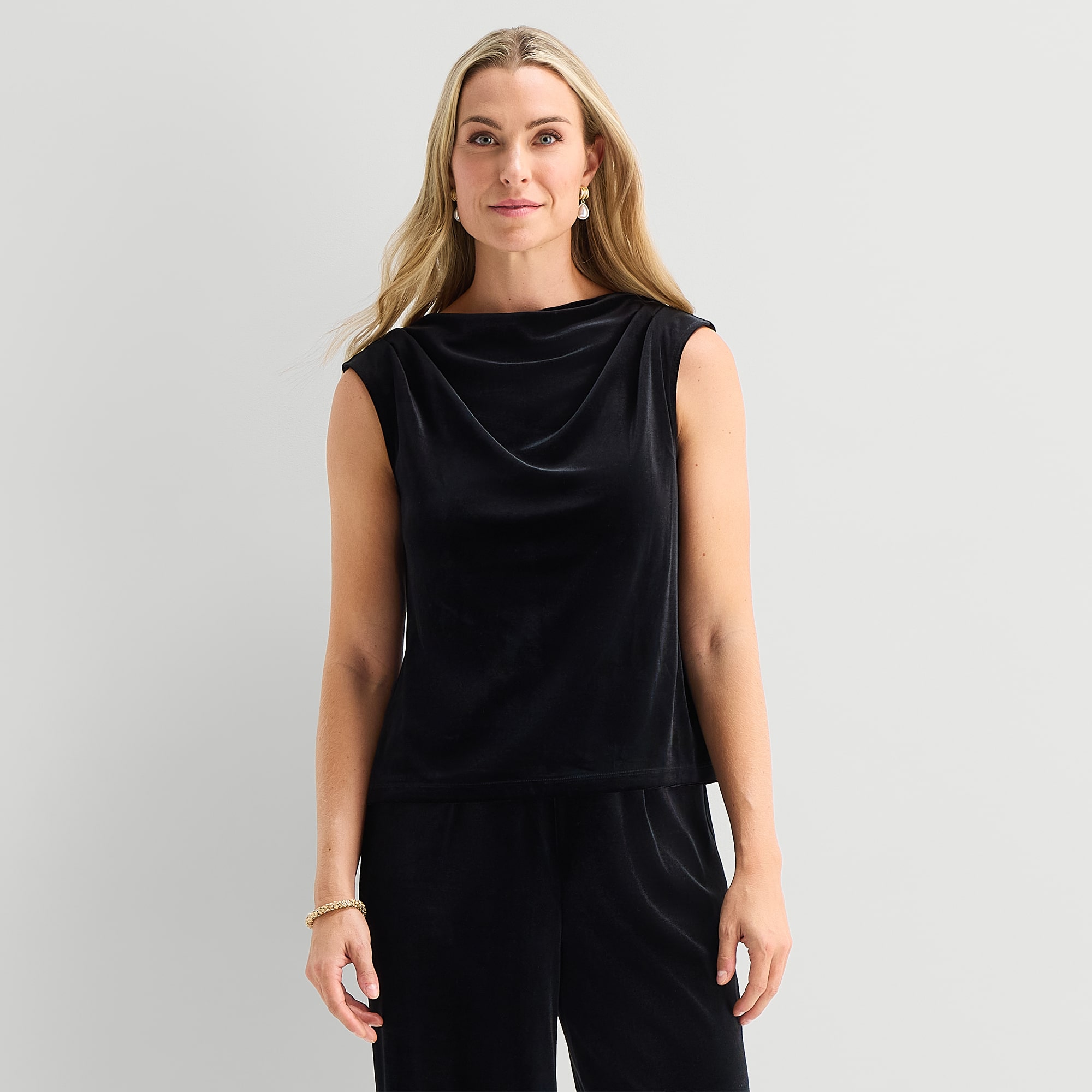 Liz Claiborne Womens Draped Neck Sleeveless Blouse