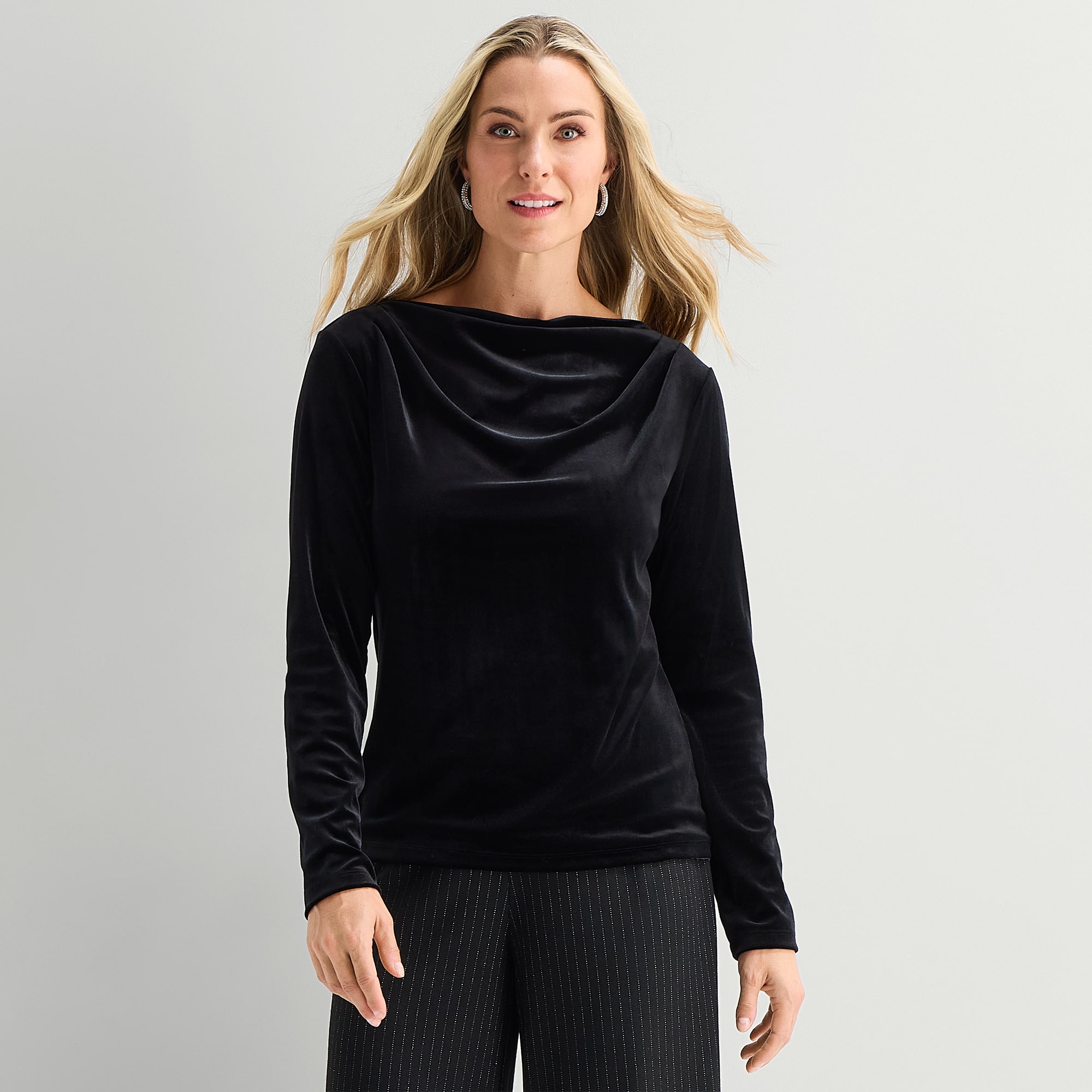 Liz Claiborne Womens Cowl Neck Long Sleeve Blouse