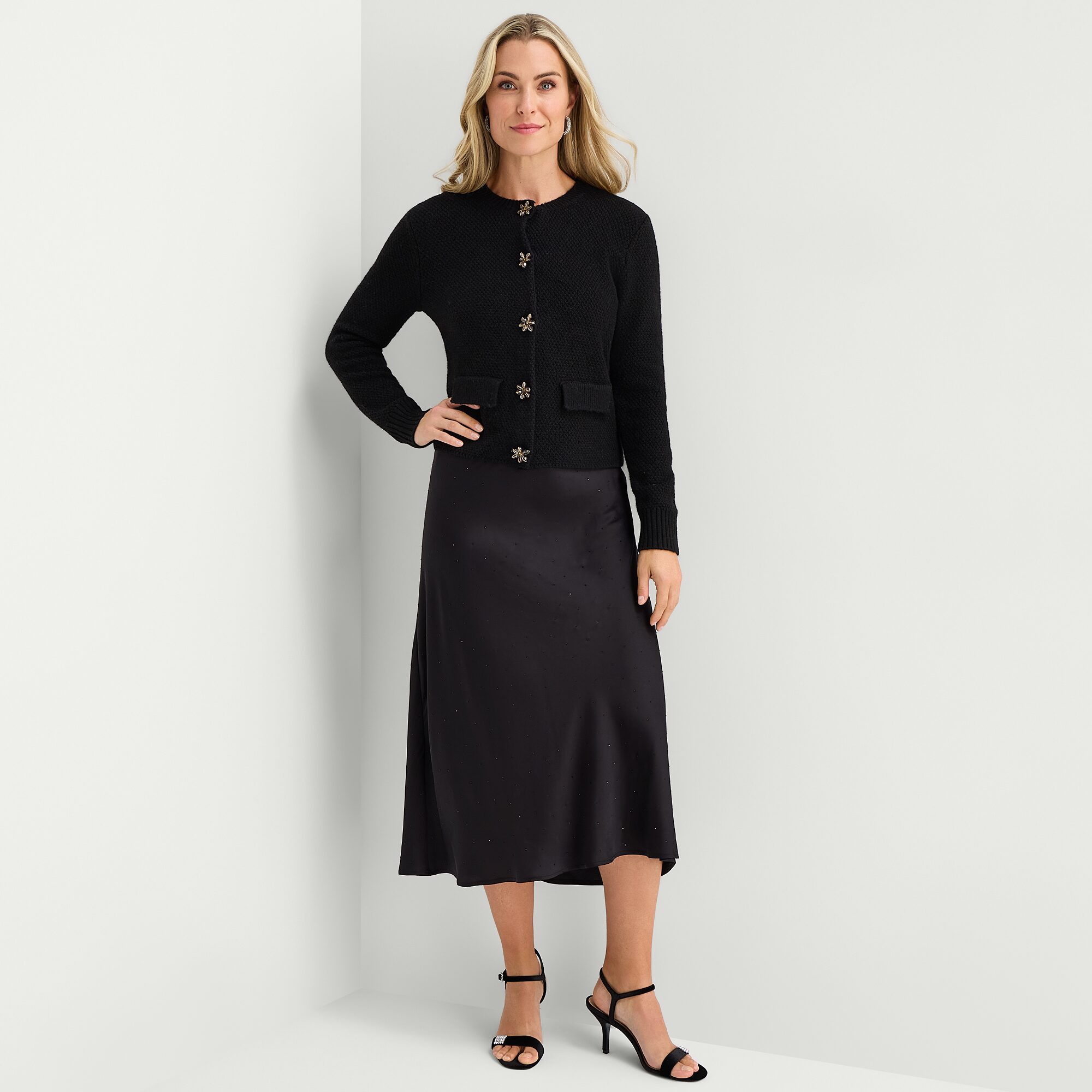 Liz Claiborne Womens Crew Neck Long Sleeve Button Cardigan